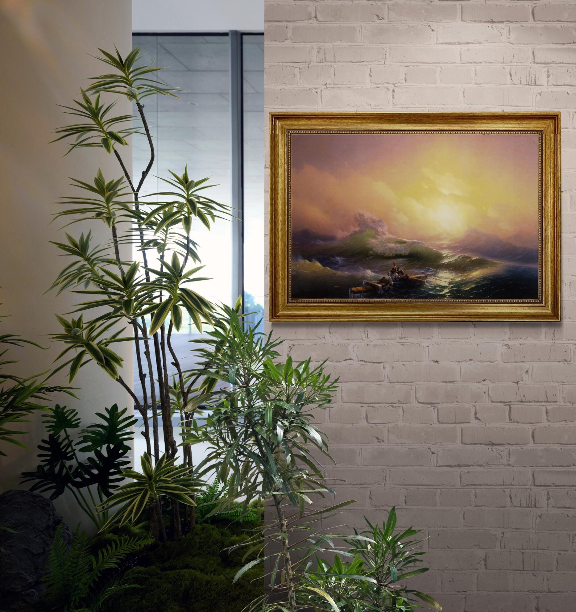 The Ninth Wave by  Aivazovsky Gliclée canvas hand finished premium print with brush strokes and golden vintageous frame looks like original FOSHE ART