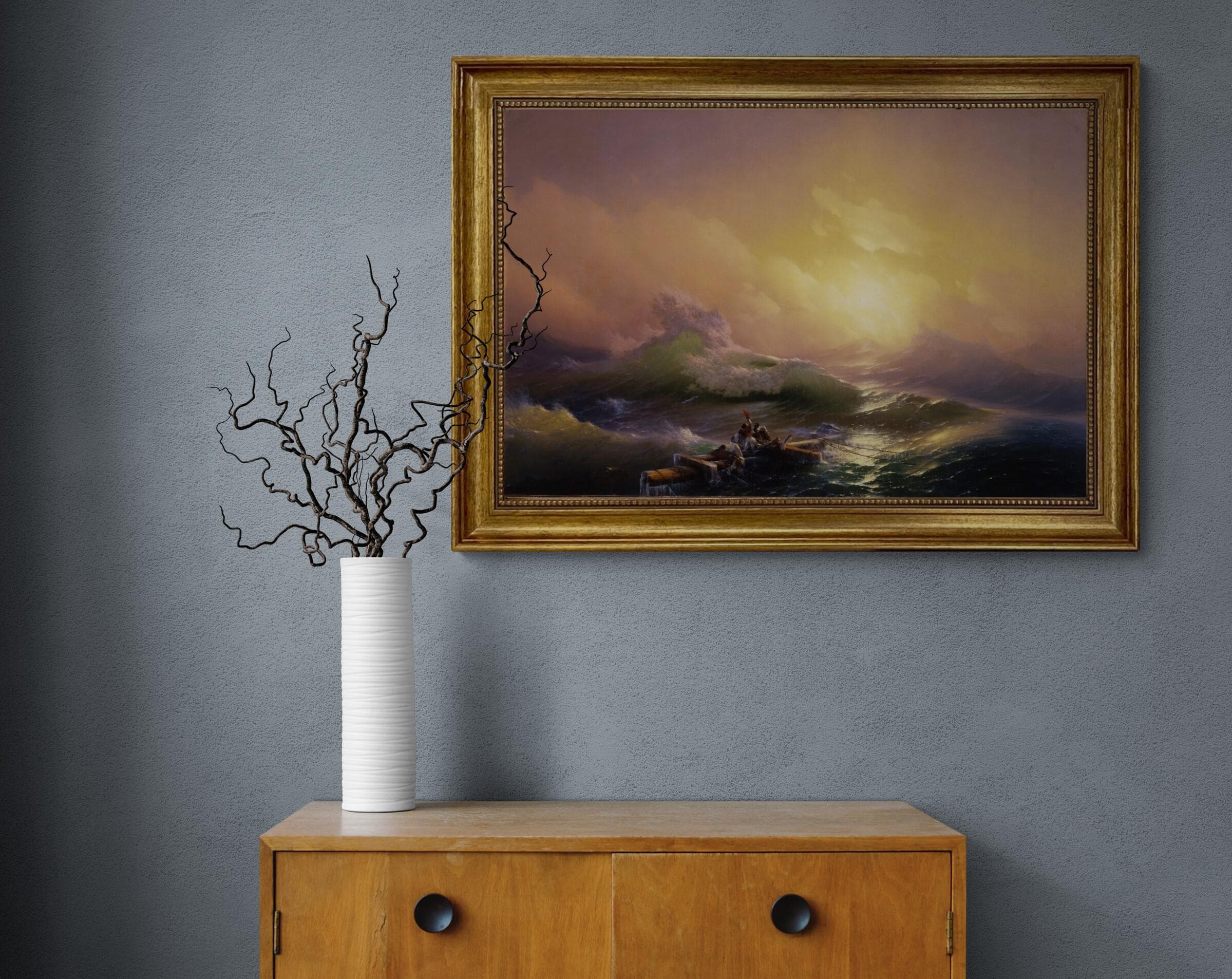 Aivazovsky 'The Ninth Wave' Giclée Canvas Print, Golden Vintage Frame FOSHE ART