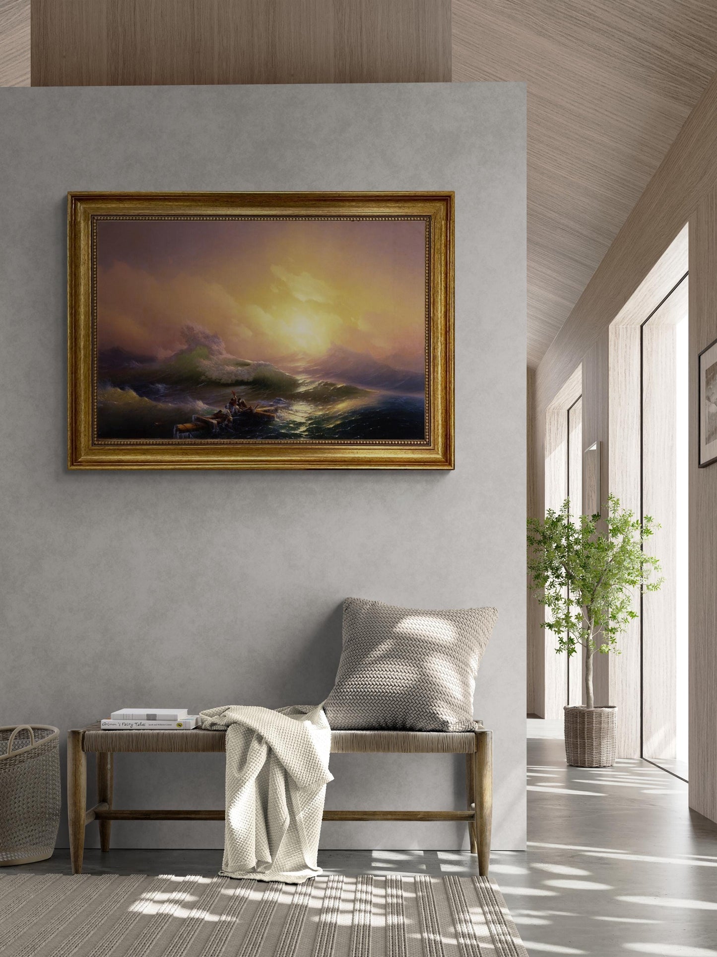 The Ninth Wave by  Aivazovsky Gliclée canvas hand finished premium print with brush strokes and golden vintageous frame looks like original FOSHE ART