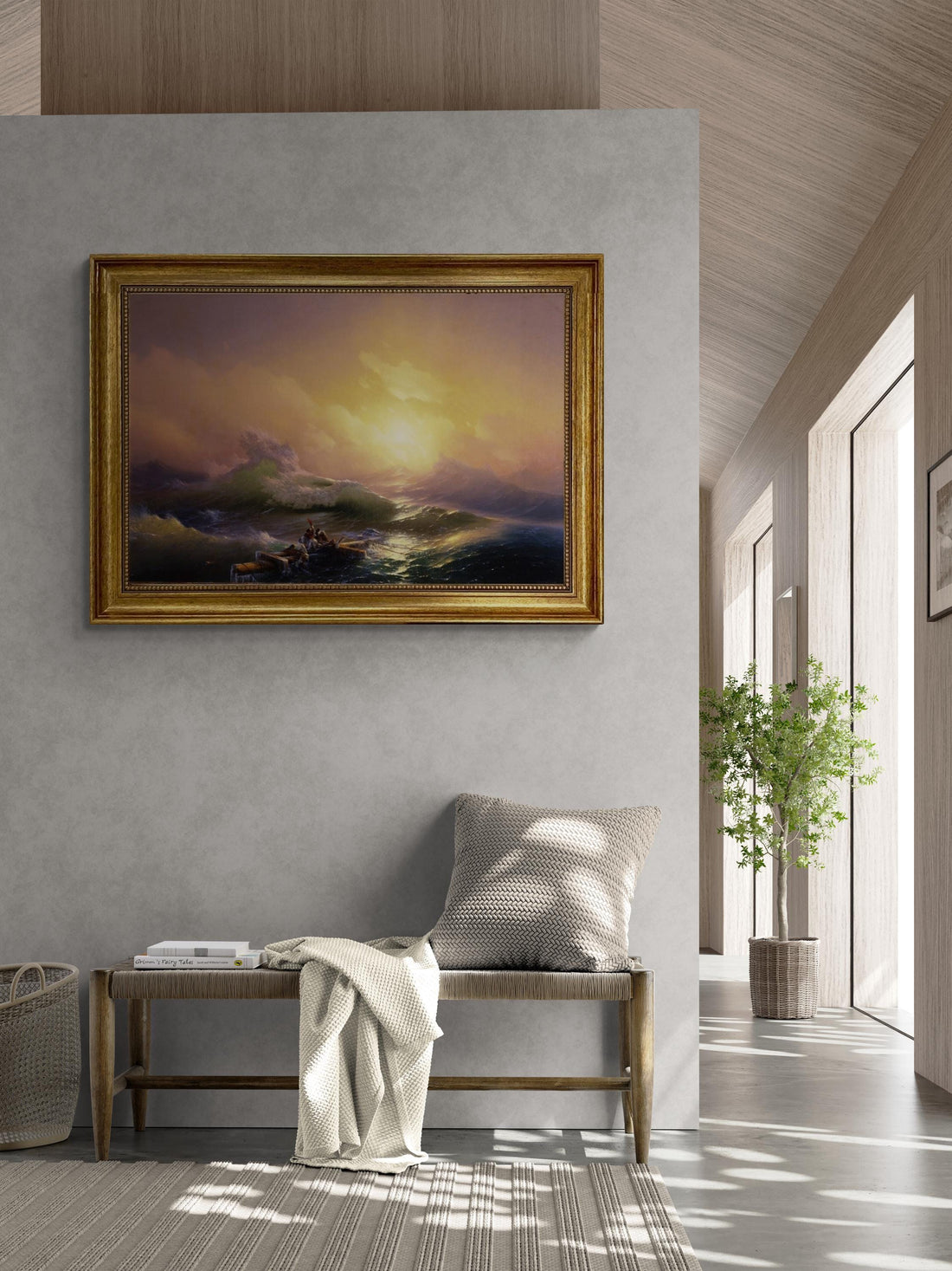 Aivazovsky 'The Ninth Wave' Giclée Canvas Print, Golden Vintage Frame FOSHE ART
