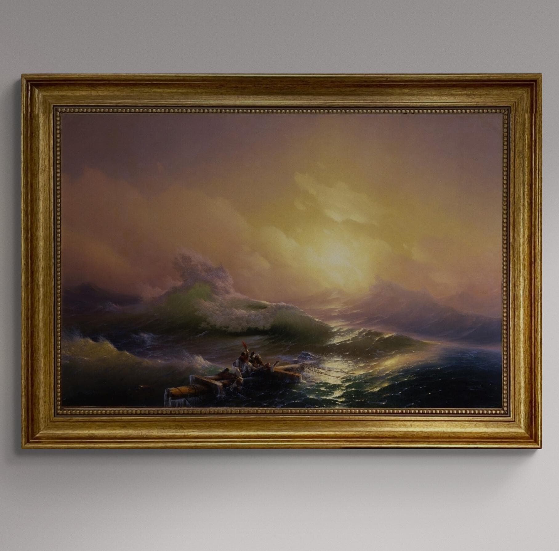 Aivazovsky 'The Ninth Wave' Giclée Canvas Print, Golden Vintage Frame FOSHE ART