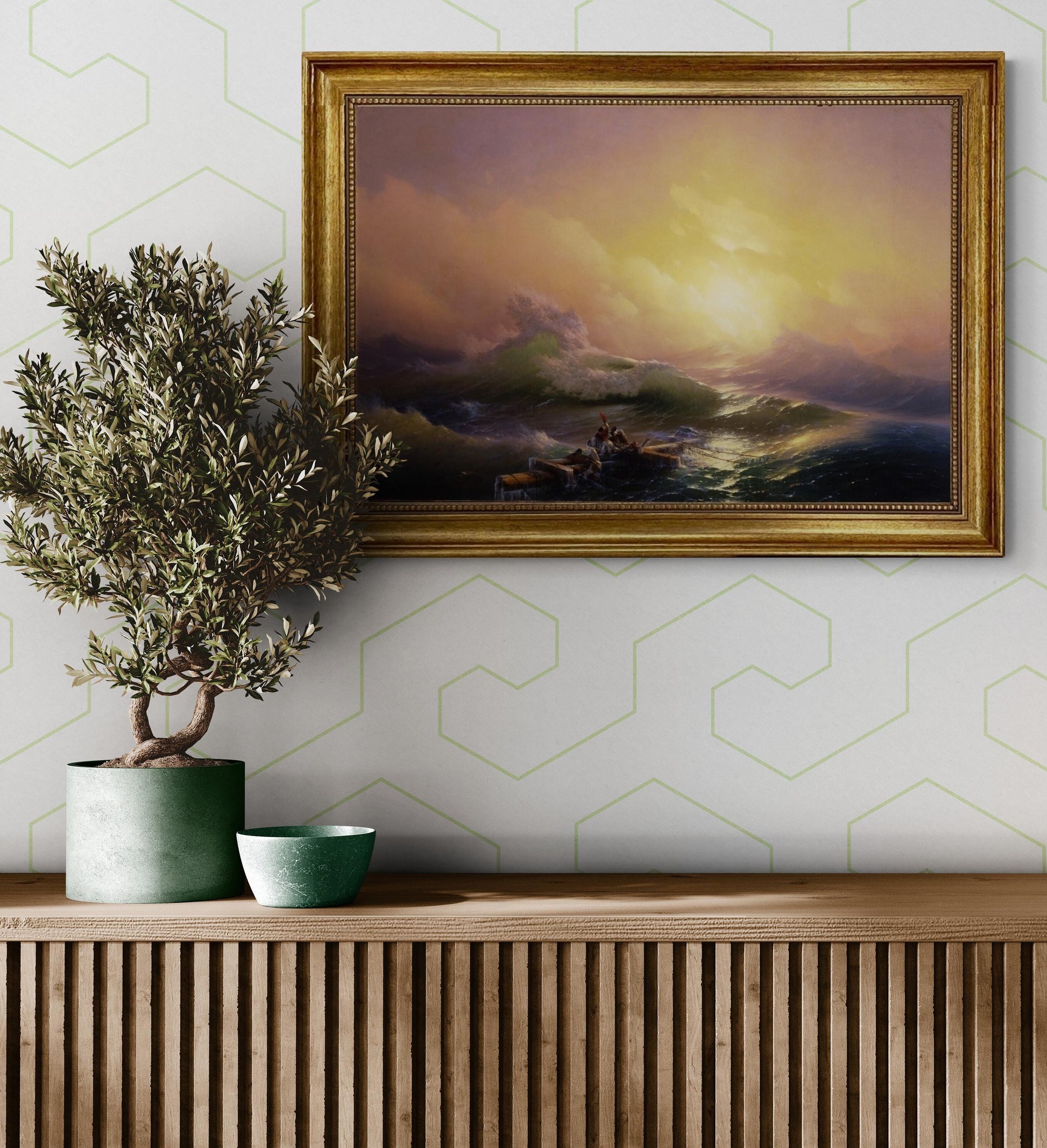 The Ninth Wave by  Aivazovsky Gliclée canvas hand finished premium print with brush strokes and golden vintageous frame looks like original FOSHE ART