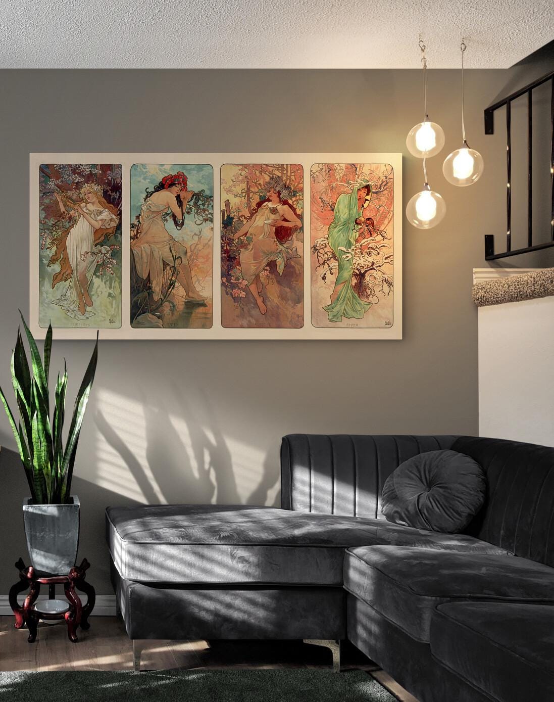 Timeless Art Nouveau: Alfons Mucha - Four Seasons | Fine Art Print | Art Paper, Poster, Canvas or Hand Finished Print with brush strokes FOSHE ART