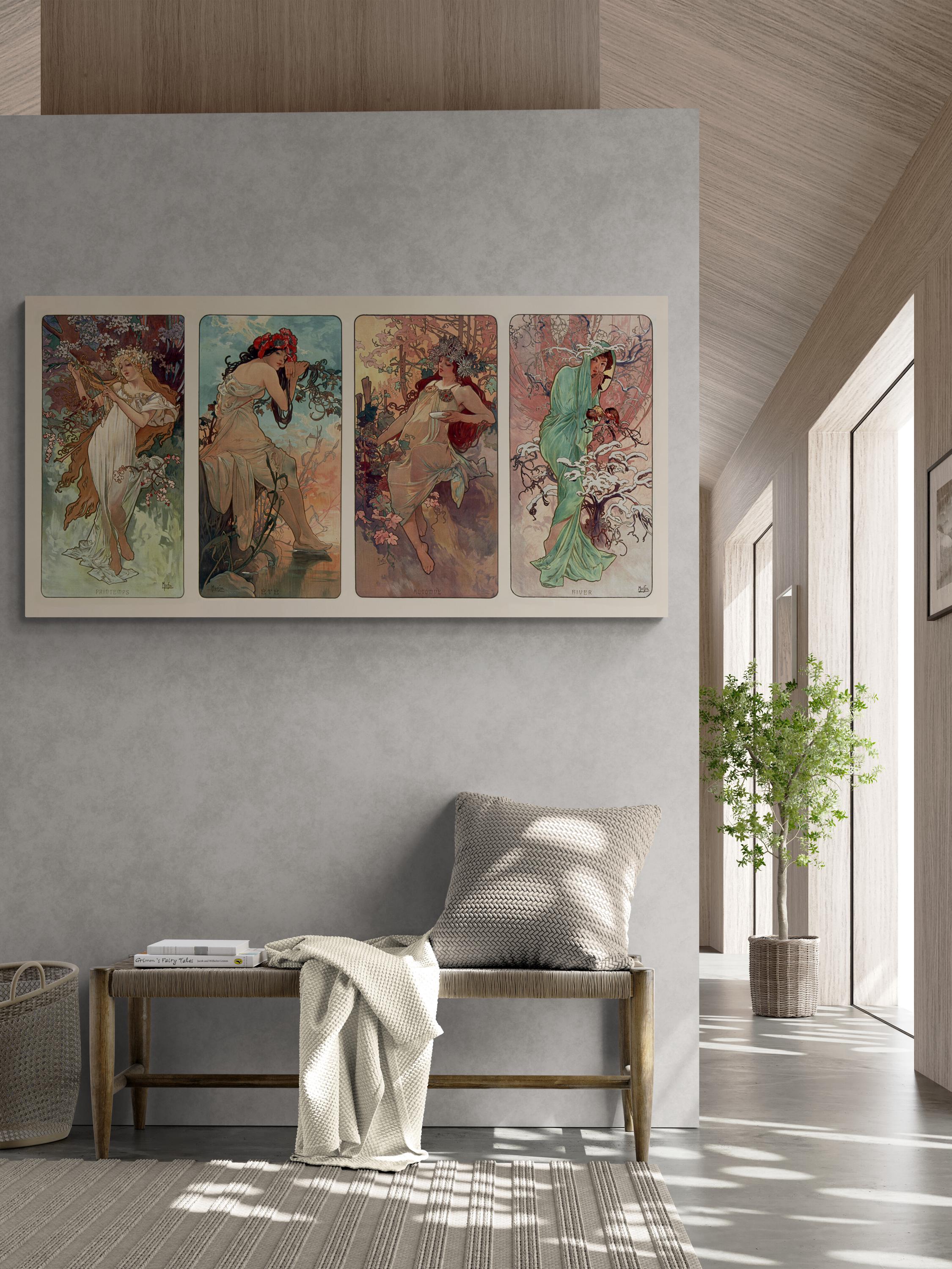 Timeless Art Nouveau: Alfons Mucha - Four Seasons | Fine Art Print | Art Paper, Poster, Canvas or Hand Finished Print with brush strokes FOSHE ART