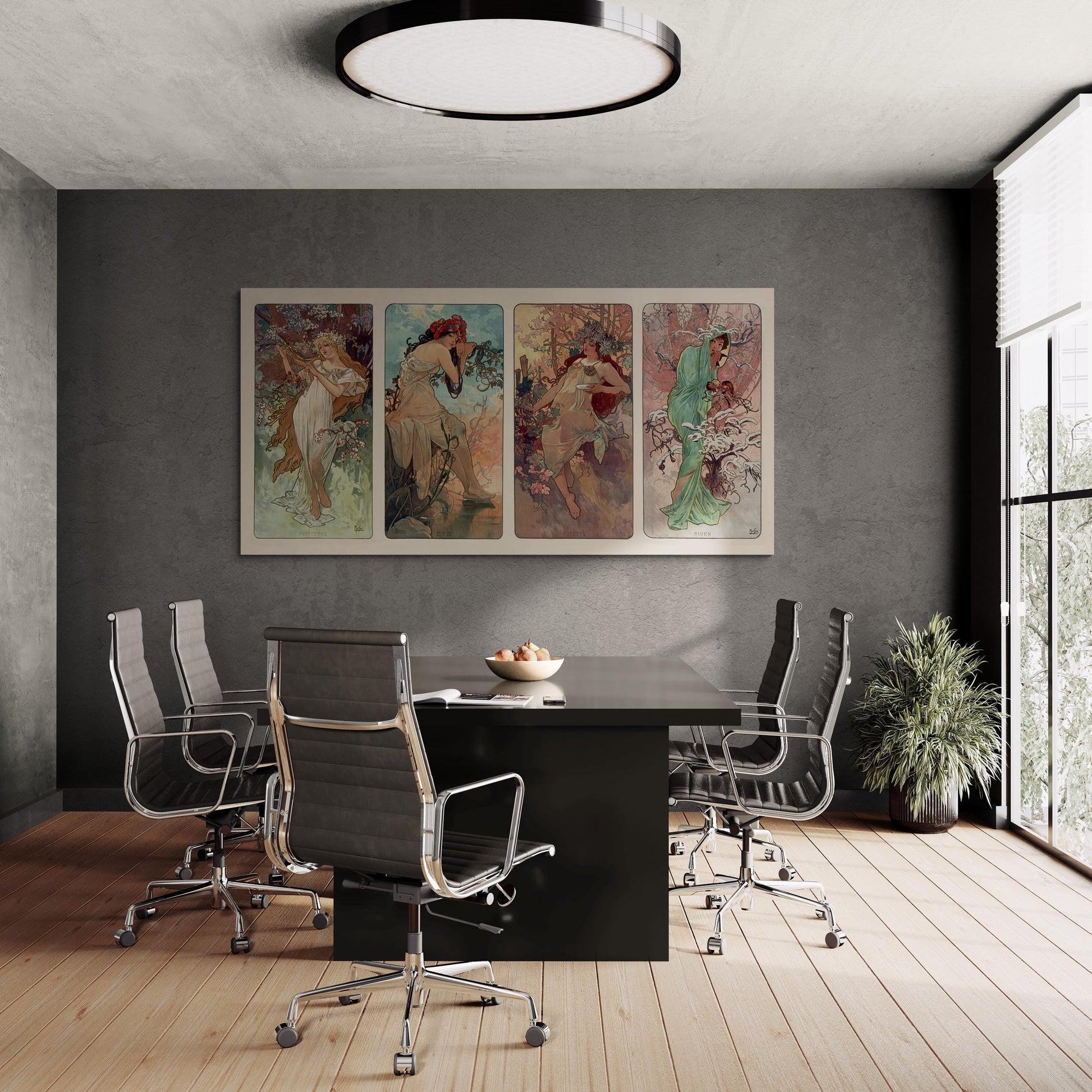 Timeless Art Nouveau: Alfons Mucha - Four Seasons | Fine Art Print | Art Paper, Poster, Canvas or Hand Finished Print with brush strokes FOSHE ART