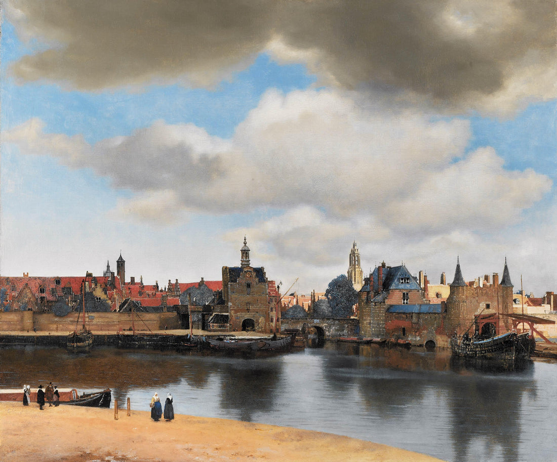 Vermeer View of Delft Canvas Print with Golden Vintage Frame FOSHE ART