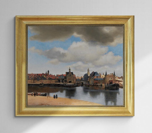 Johannes Vermeer View of Delft Gliclée canvas hand finished premium print with brush strokes and golden vintageous frame looks like original FOSHE ART