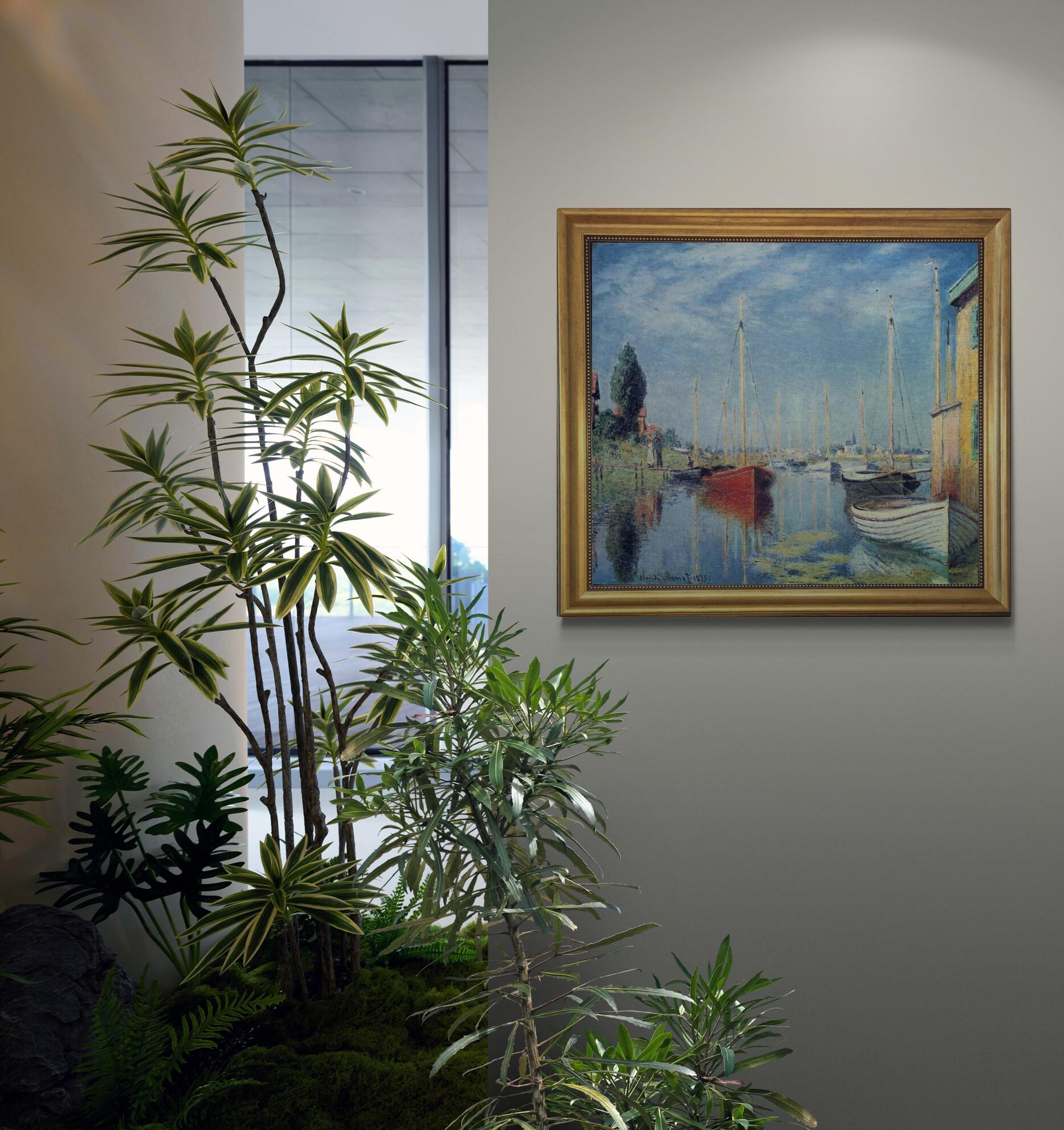 Monet Argenteuil Yachts Painting, Framed Canvas Print, Brush Strokes, Vintage Gold Frame FOSHE ART