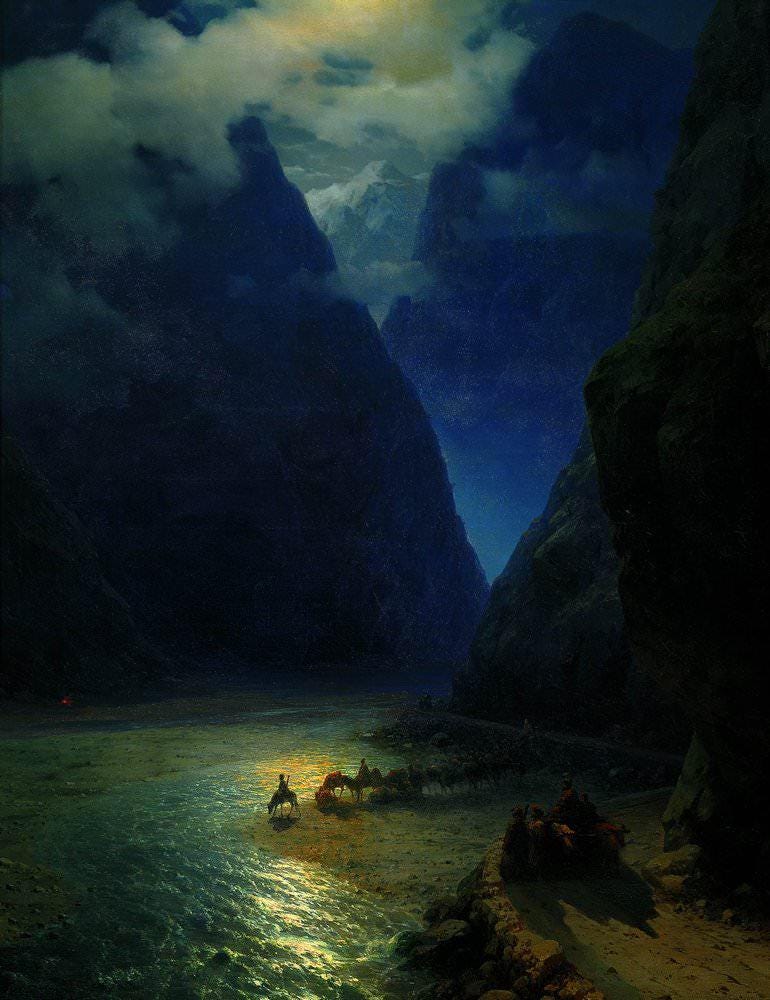 Darial George Aivazovsky Gliclée canvas premium hand finished print with brush strokes and golden vintageous frame looks like original art FOSHE ART