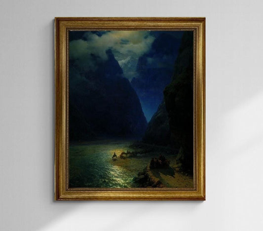 Darial George Aivazovsky Gliclée canvas premium hand finished print with brush strokes and golden vintageous frame looks like original art FOSHE ART