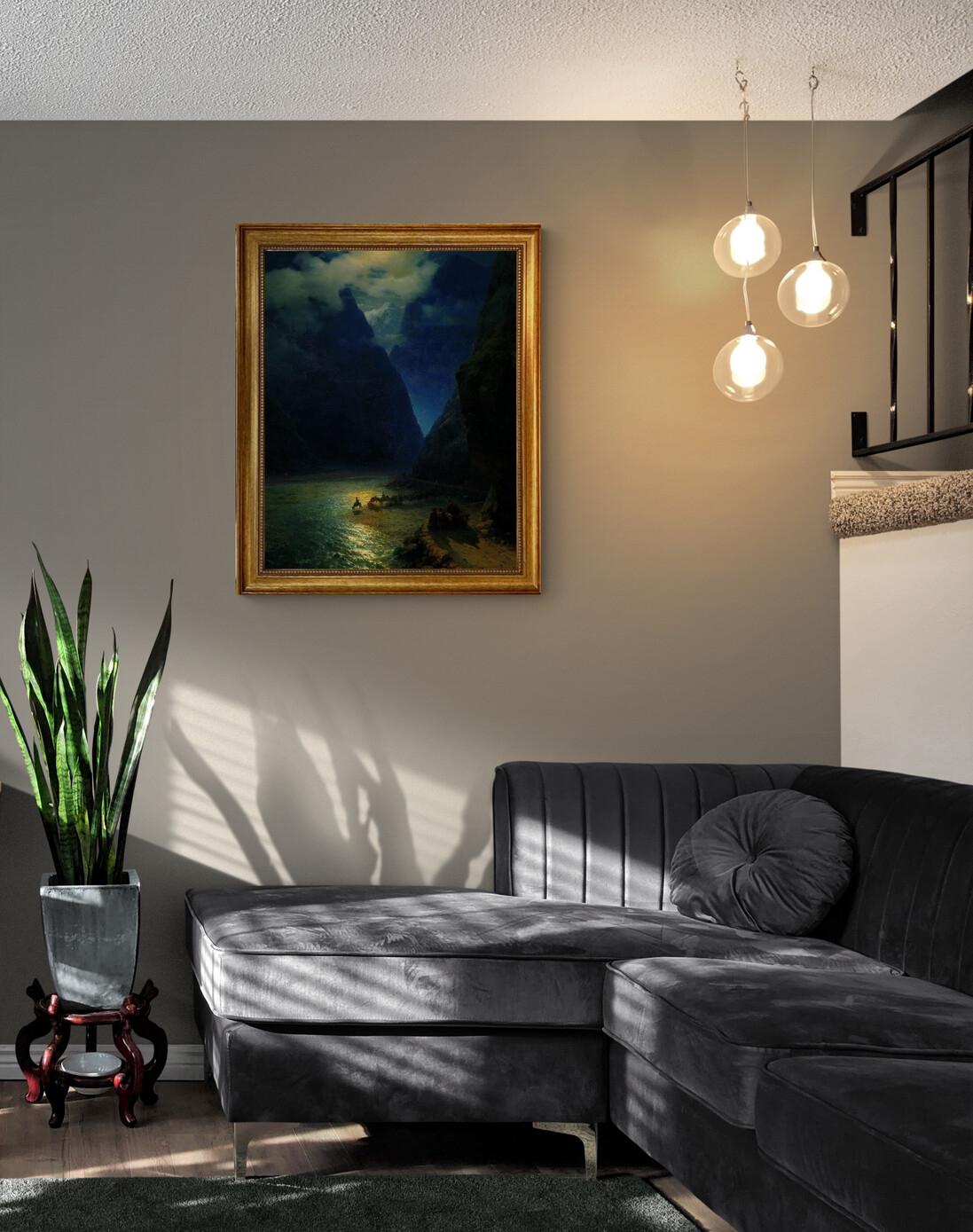 Aivazovsky "Darial George" Giclée Canvas Print, Golden Vintage Frame FOSHE ART