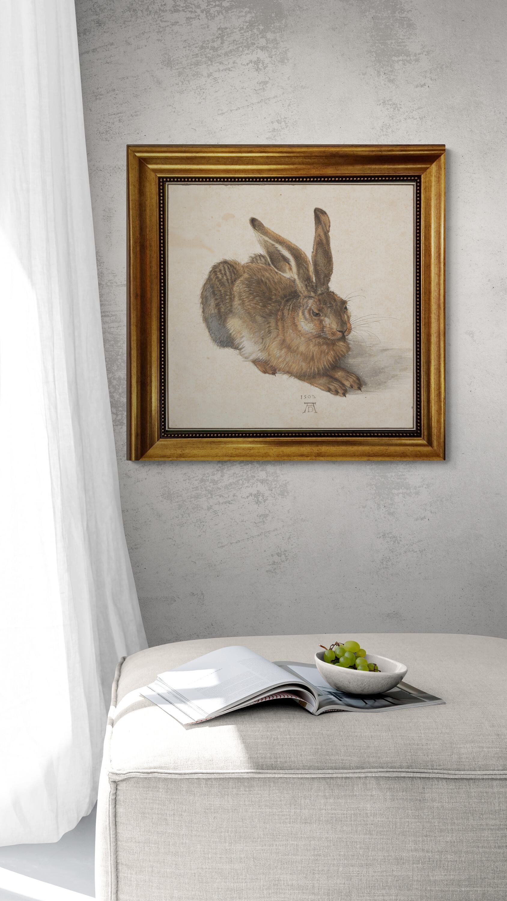 Young Hare Print by Albrecht Dürer, Golden Frame, Hand Finished Canvas FOSHE ART