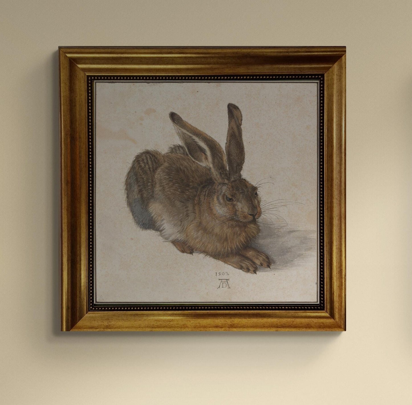 Young Hare by Albrecht Dürer, Gliclée canvas hand finished premium print with brush strokes and golden vintageous frame looks like original FOSHE ART