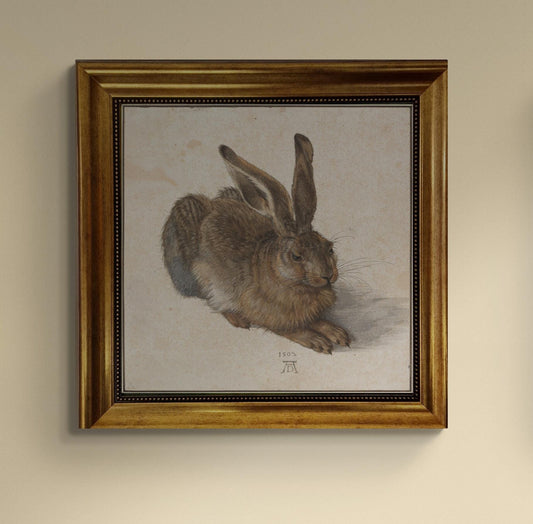 Young Hare by Albrecht Dürer, Gliclée canvas hand finished premium print with brush strokes and golden vintageous frame looks like original FOSHE ART