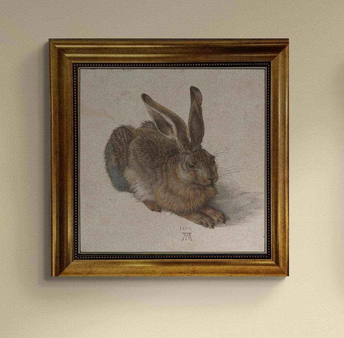 Young Hare Print by Albrecht Dürer, Golden Frame, Hand Finished Canvas FOSHE ART