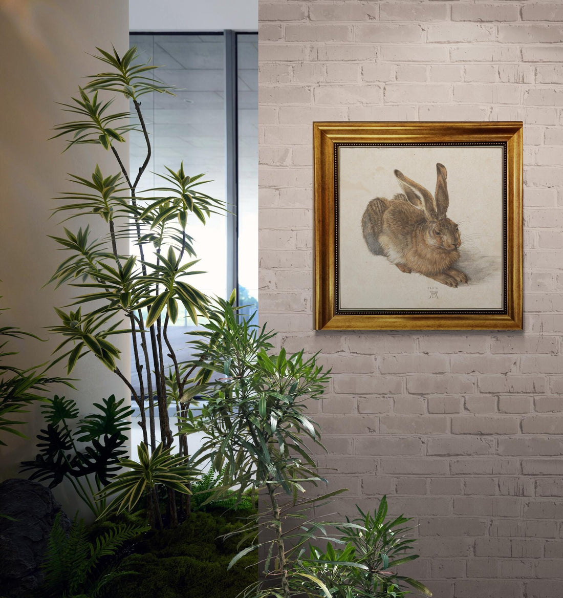 Young Hare by Albrecht Dürer, Gliclée canvas hand finished premium print with brush strokes and golden vintageous frame looks like original FOSHE ART