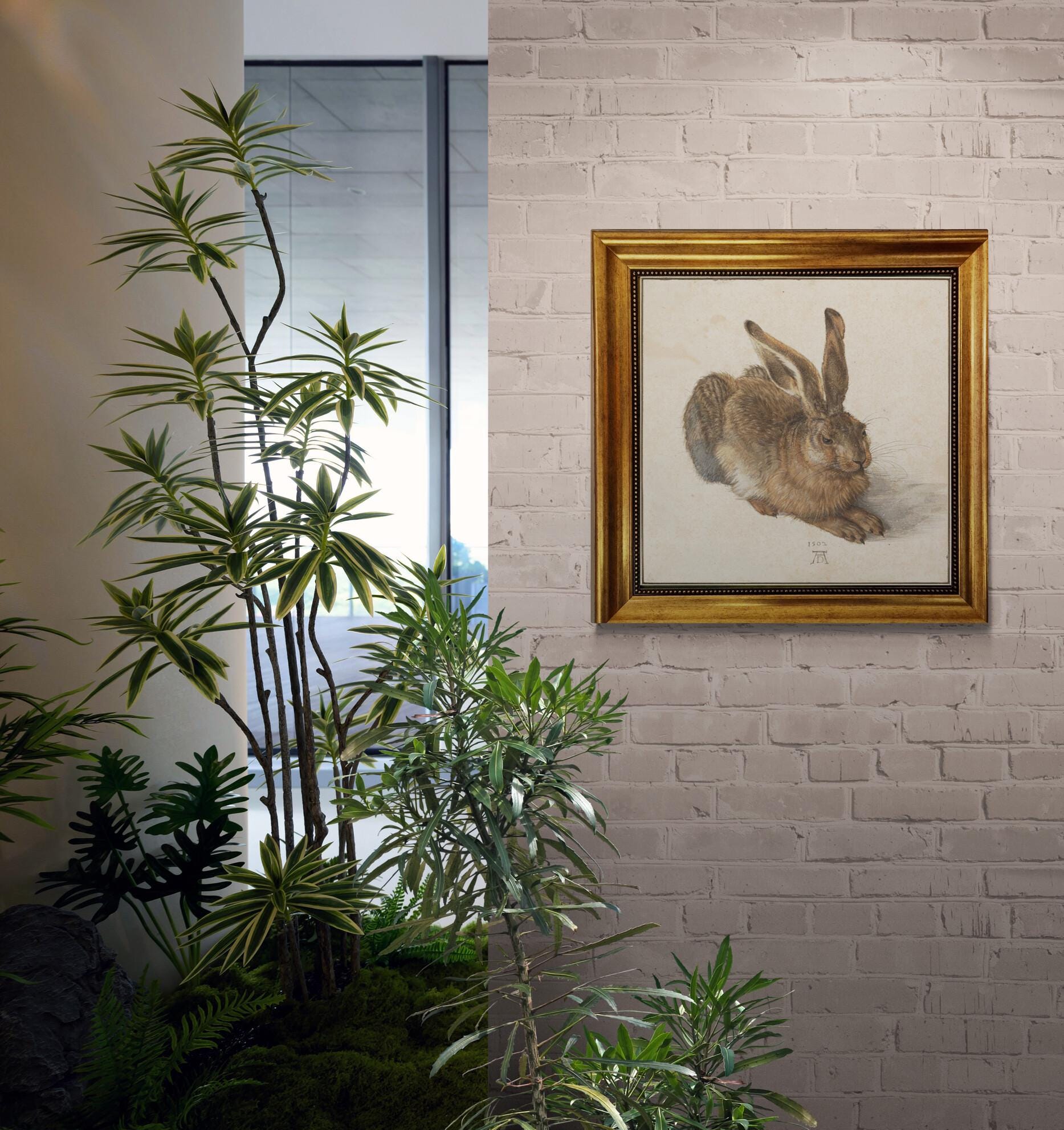 Young Hare by Albrecht Dürer, Gliclée canvas hand finished premium print with brush strokes and golden vintageous frame looks like original FOSHE ART