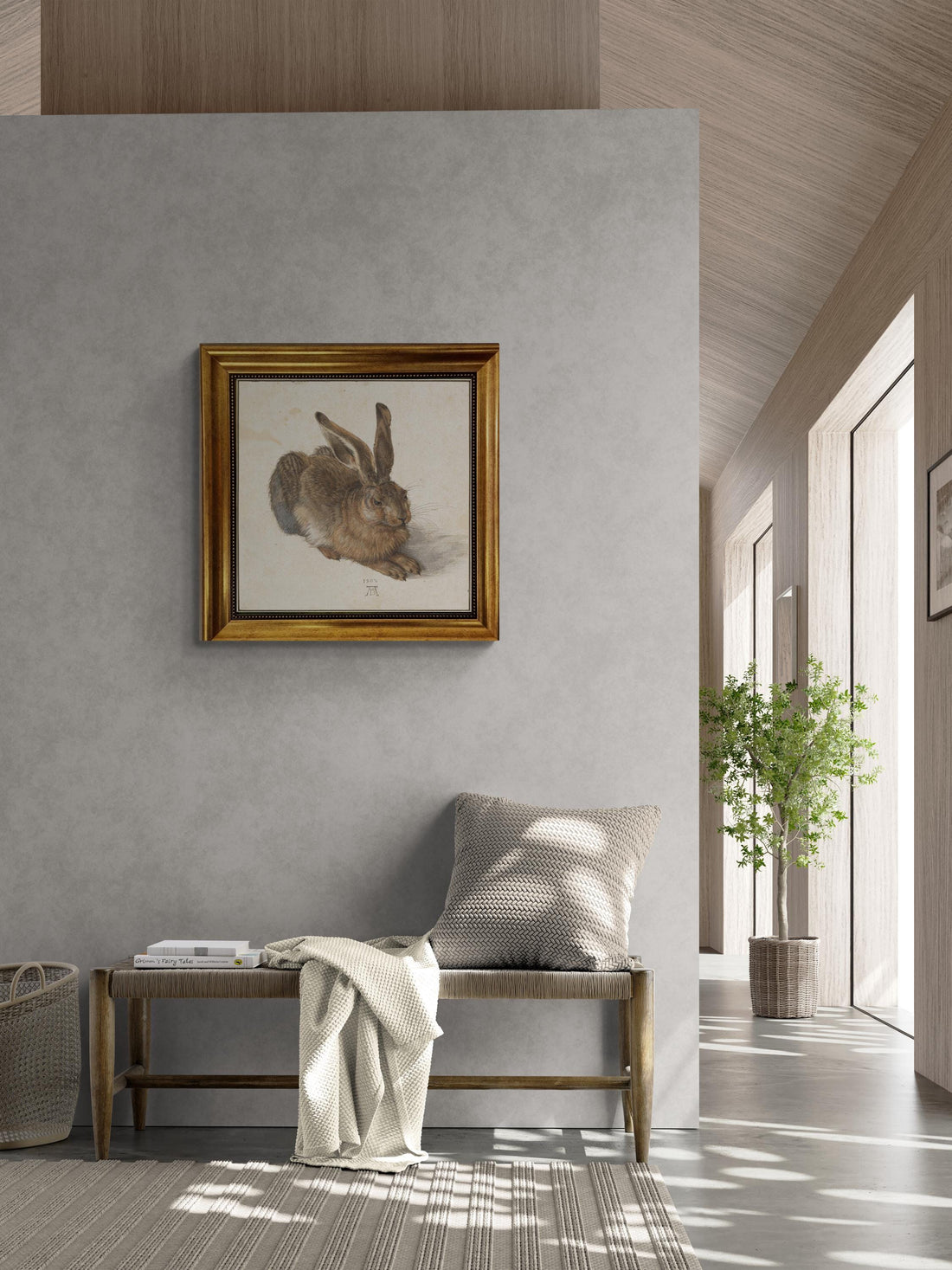 Young Hare by Albrecht Dürer, Gliclée canvas hand finished premium print with brush strokes and golden vintageous frame looks like original FOSHE ART