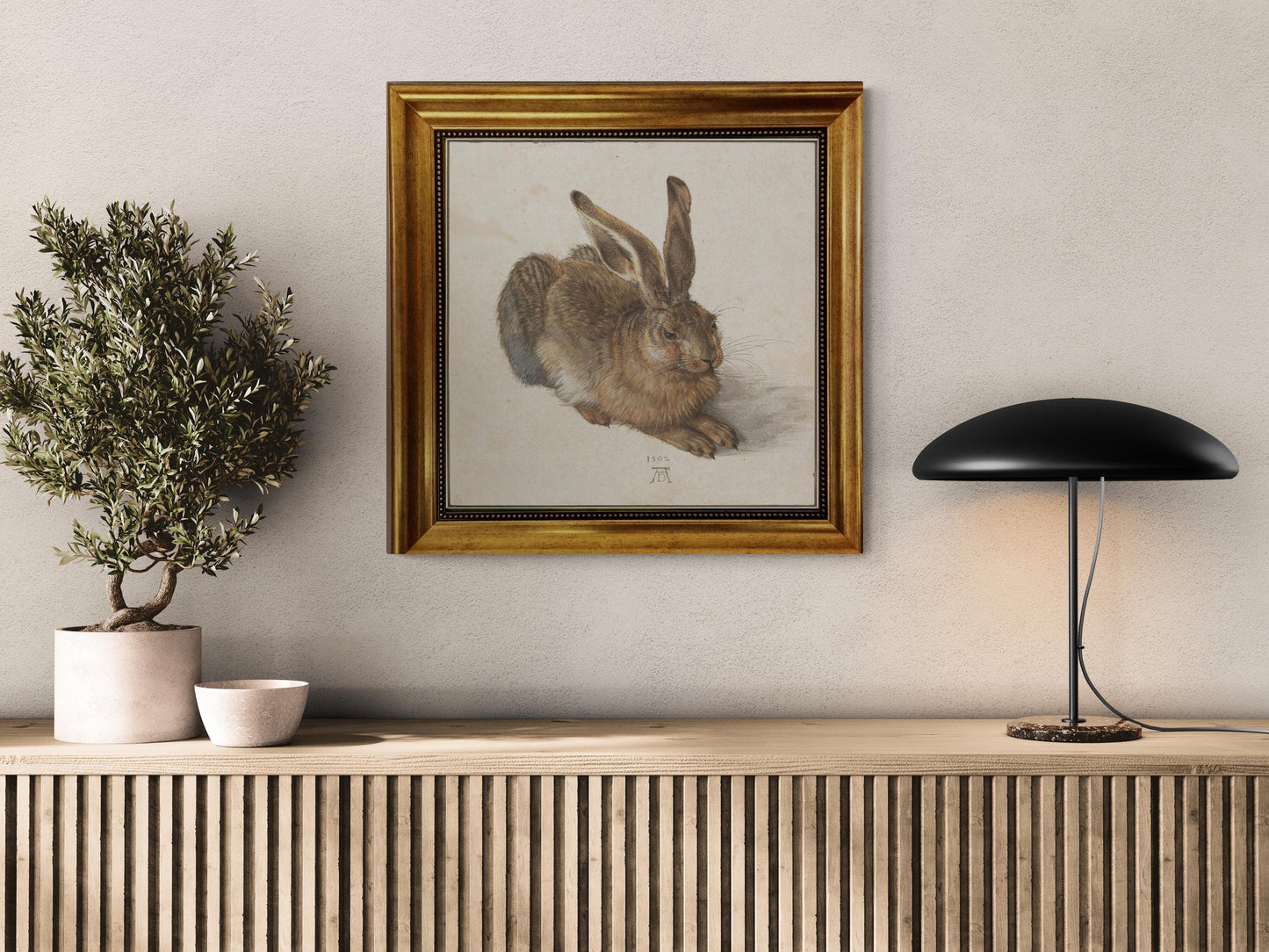 Young Hare by Albrecht Dürer, Gliclée canvas hand finished premium print with brush strokes and golden vintageous frame looks like original FOSHE ART