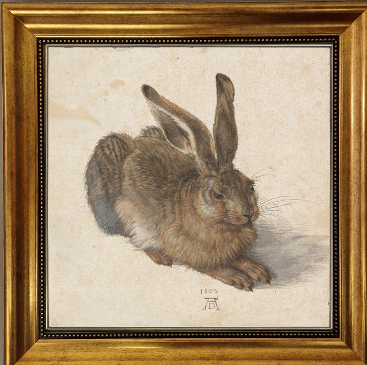 Young Hare Print by Albrecht Dürer, Golden Frame, Hand Finished Canvas FOSHE ART