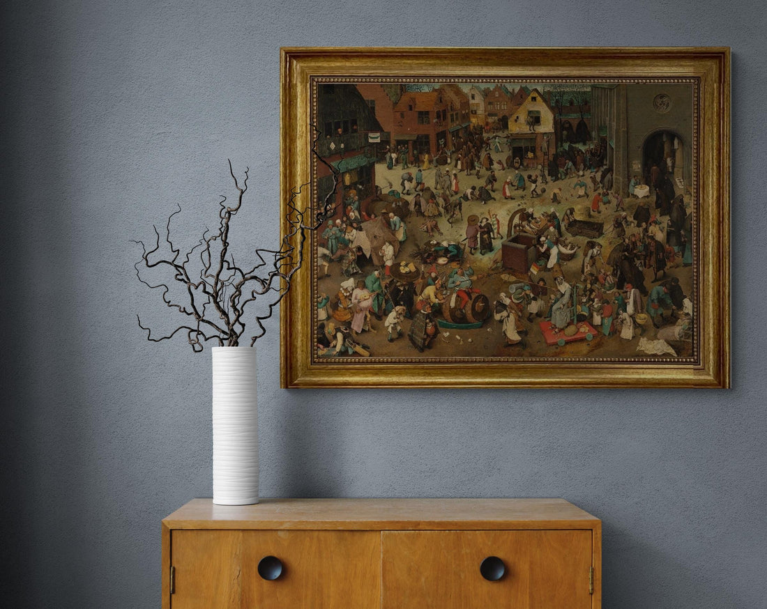 Fight between Carnival and Lent Pieter Bruege, Gliclée canvas 3D hand finished premium print with brush strokes and golden vintageous frame. FOSHE ART