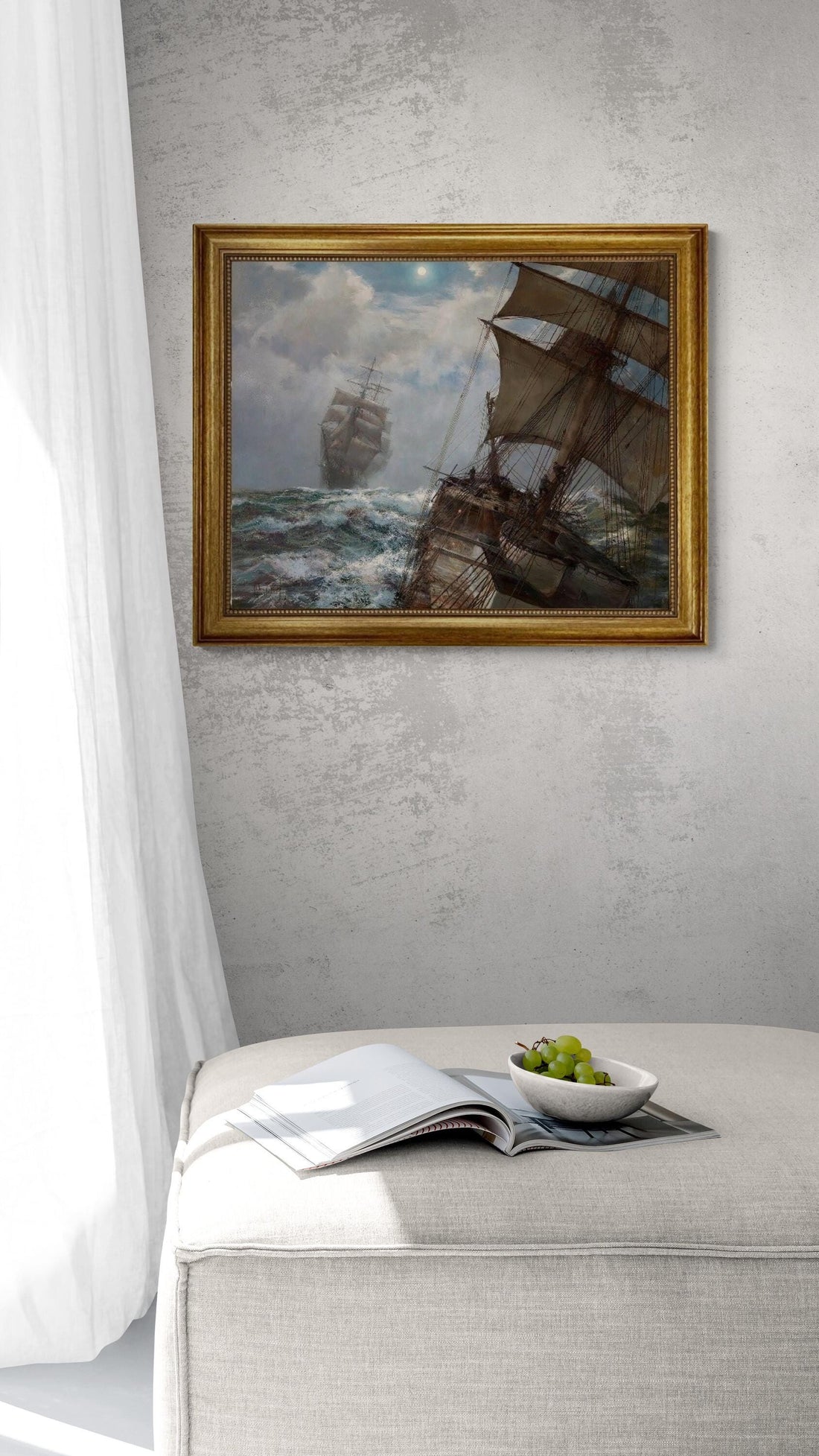 Montague Dawson "Two Clippers Nocturne" Framed Canvas Print, Golden Frame FOSHE ART