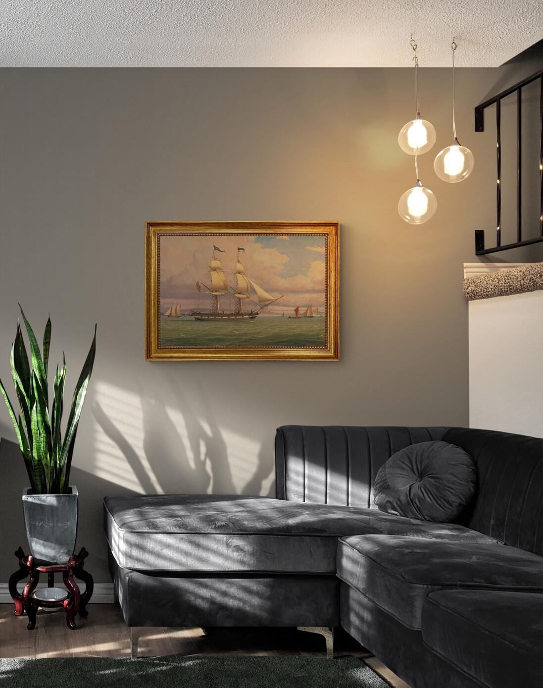 William Clark 'Norval' Ship Canvas Print with Vintage Golden Frame FOSHE ART