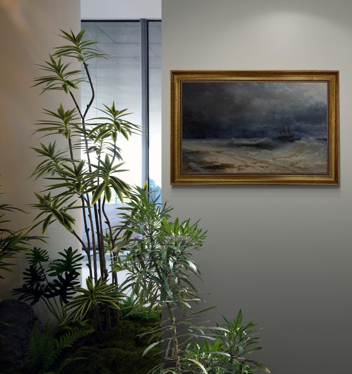 Breaking Waves by Aivazovsky Gliclée canvas hand finished premium print with brush strokes and golden vintageous frame looks like original FOSHE ART