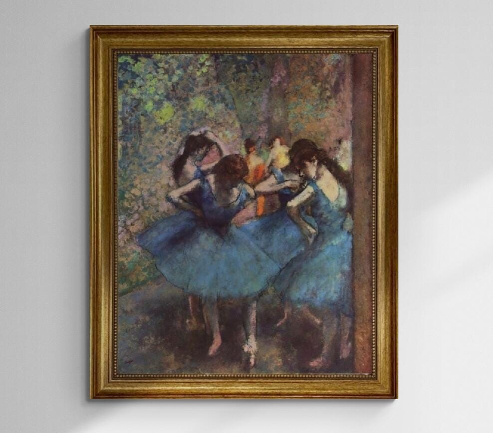 Degas Dancers in Blue: Giclée Canvas Print with Golden Vintage Frame FOSHE ART