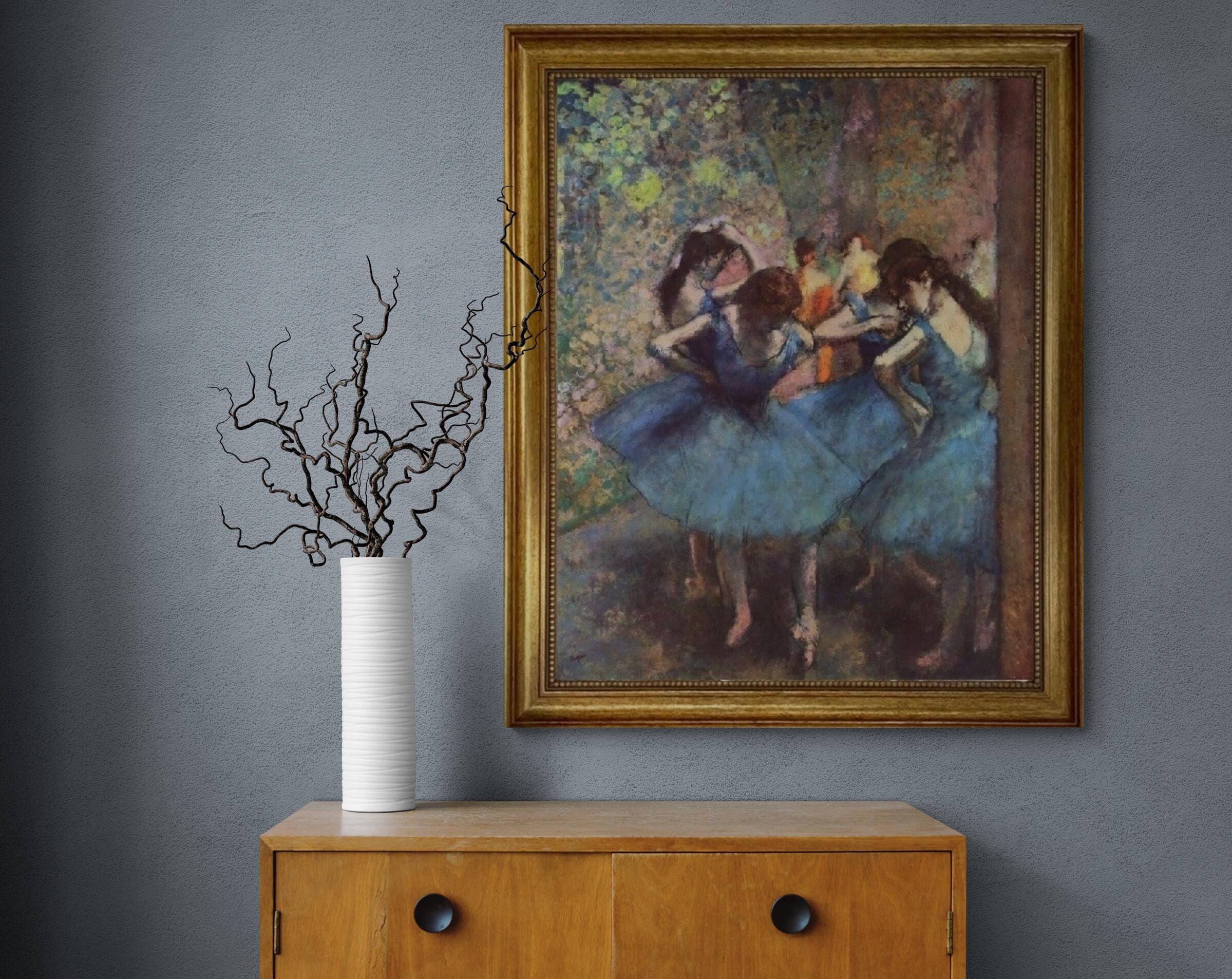 Degas Dancers in Blue: Giclée Canvas Print with Golden Vintage Frame FOSHE ART