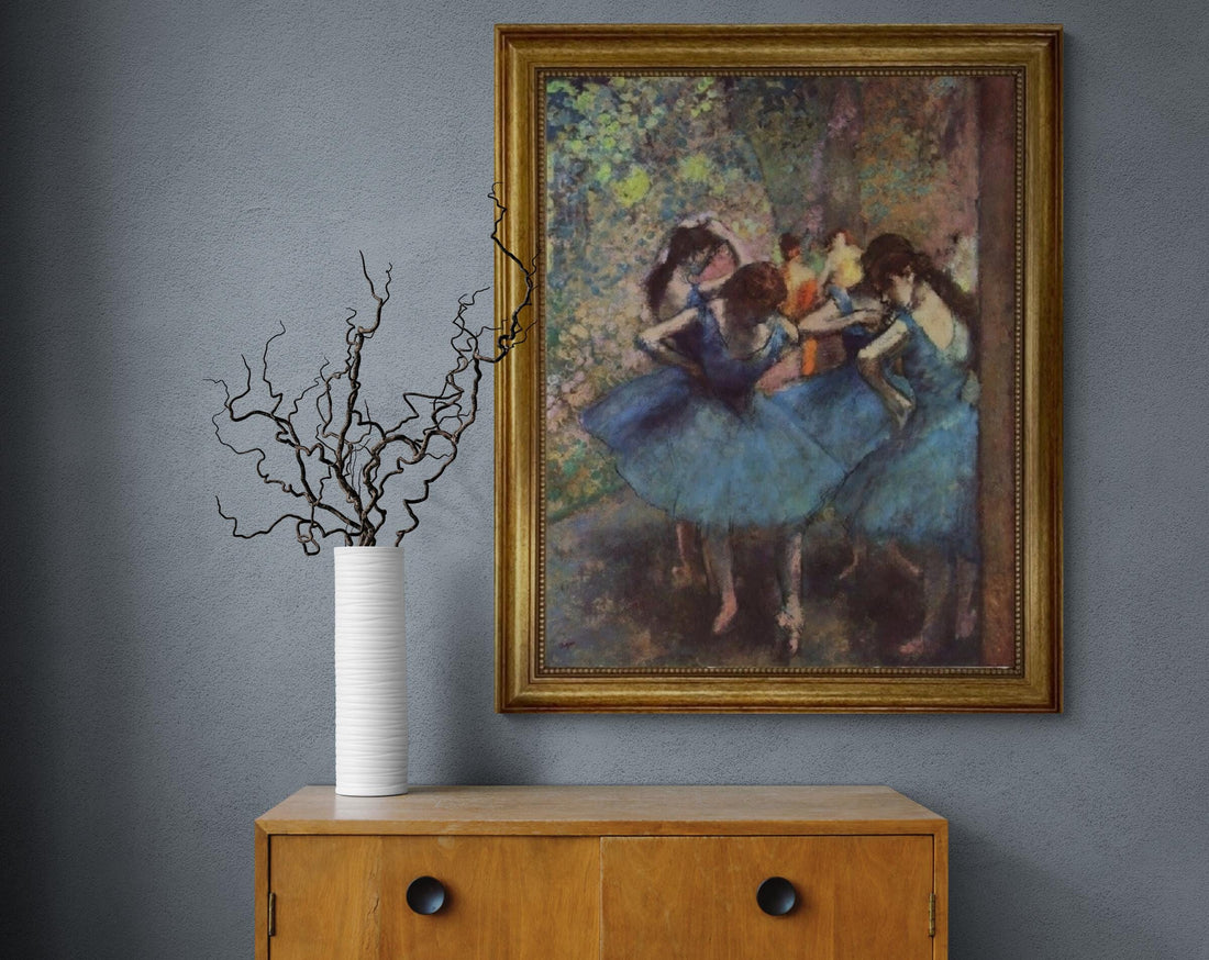 Degas Dancers in Blue: Giclée Canvas Print with Golden Vintage Frame FOSHE ART