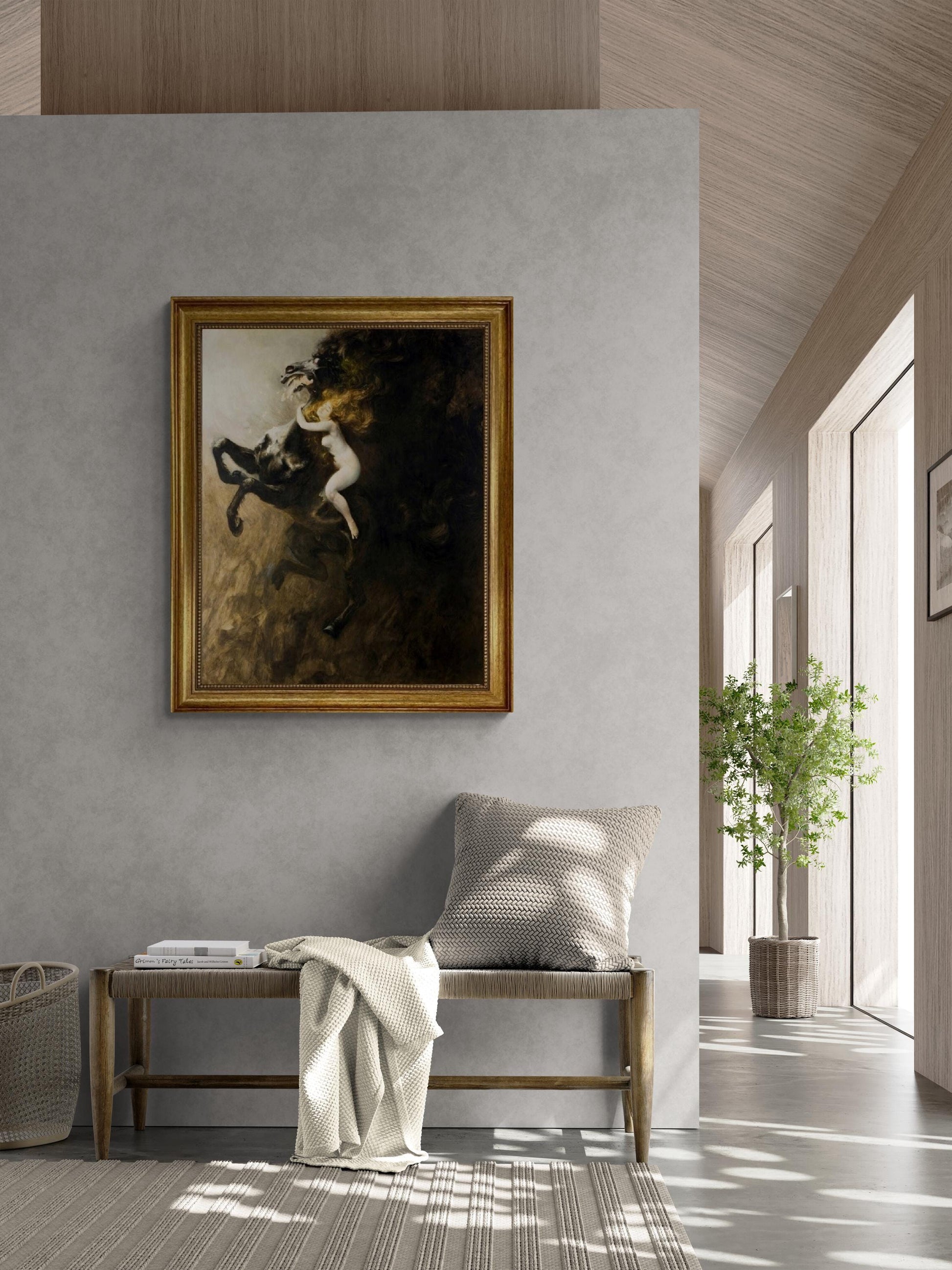 Władysław Podkowiński: Frenzy of Exultations (1894), canvas Gliclee hand finished premium print with brush strokes + golden vintageous frame FOSHE ART