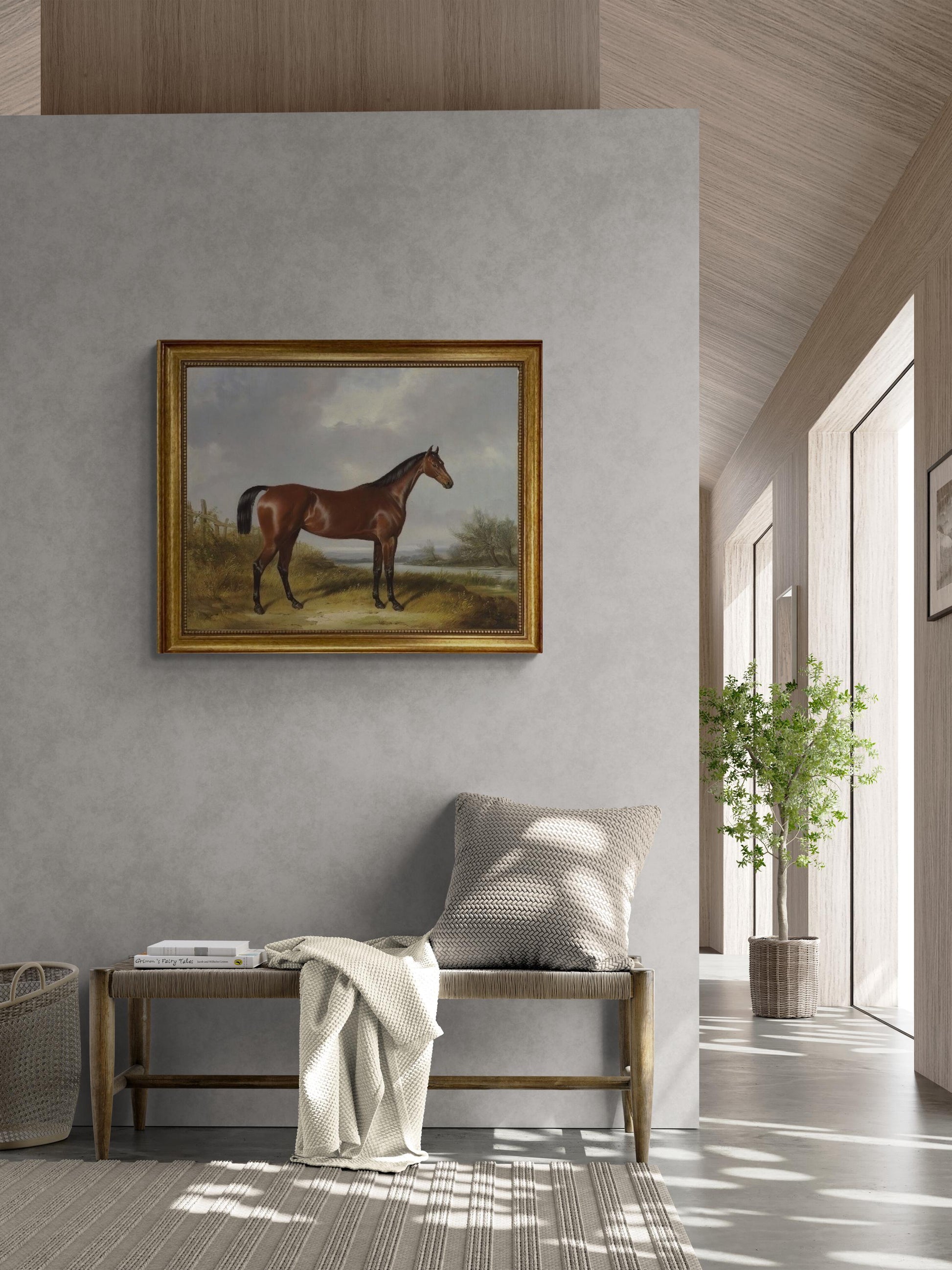 Hunter in Landscape by William Barraud | Premium Giclée Canvas Print with Brush Strokes | Golden Vintage Frame | Looks Like Original Artwork FOSHE ART