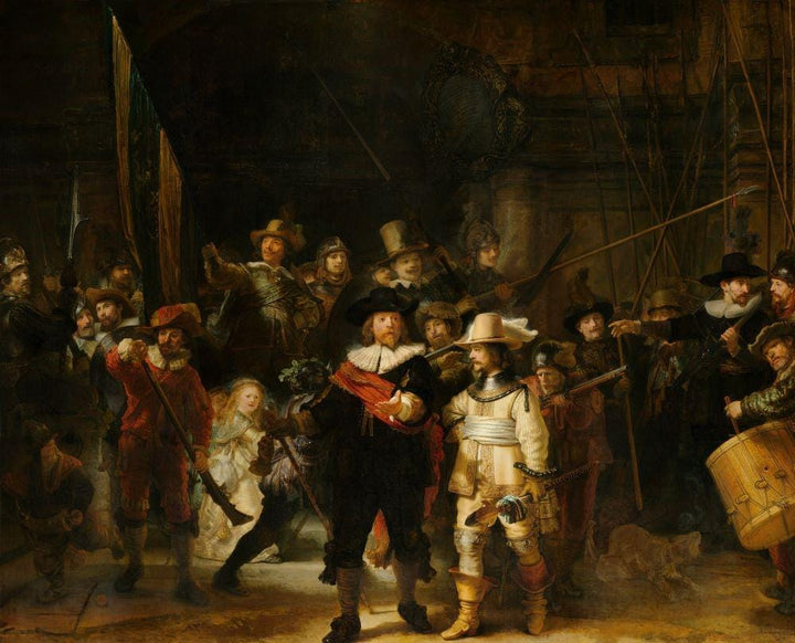 The Night Watch by Rembrandt -Gliclée 3D hand finished canvas premium print with brush strokes & golden vintageous frame looks like original FOSHE ART