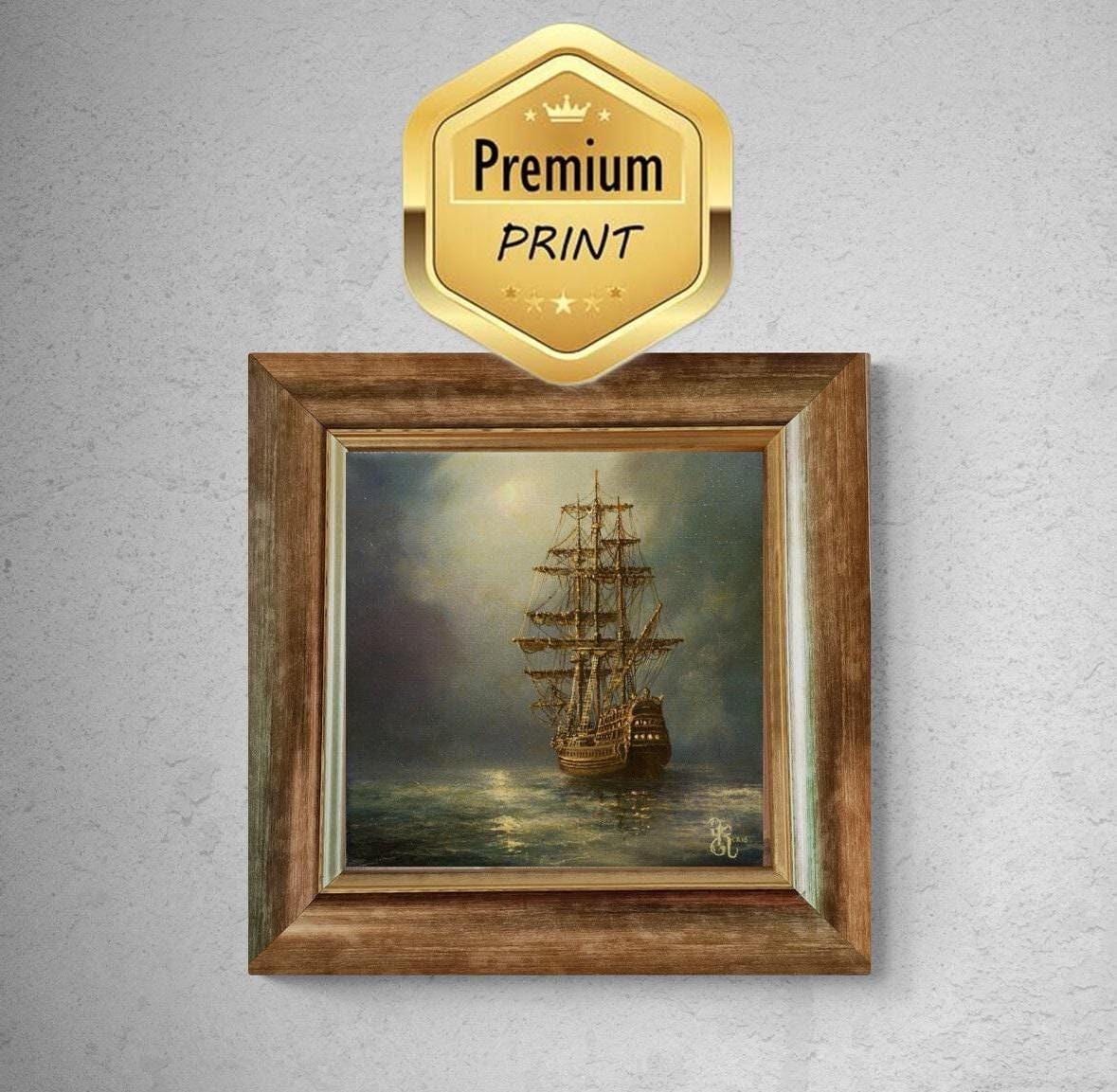 Tall Ship Giclee Print | Robert Zietara Seascape with Golden Frame FOSHE ART