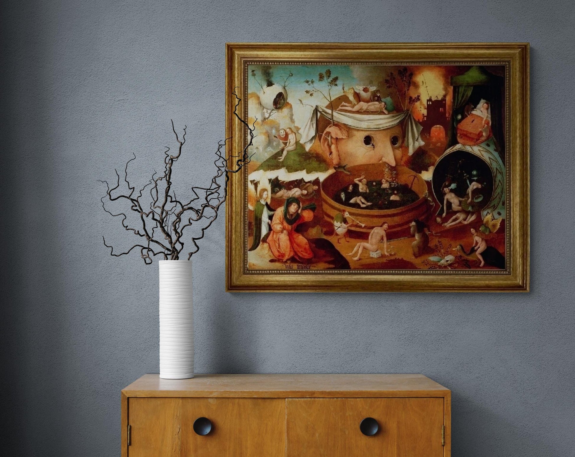 Tondals Vision by Bosch , Gliclee canvas 3D hand finished premium print with brush strokes and golden vintageous frame, looks like original FOSHE ART