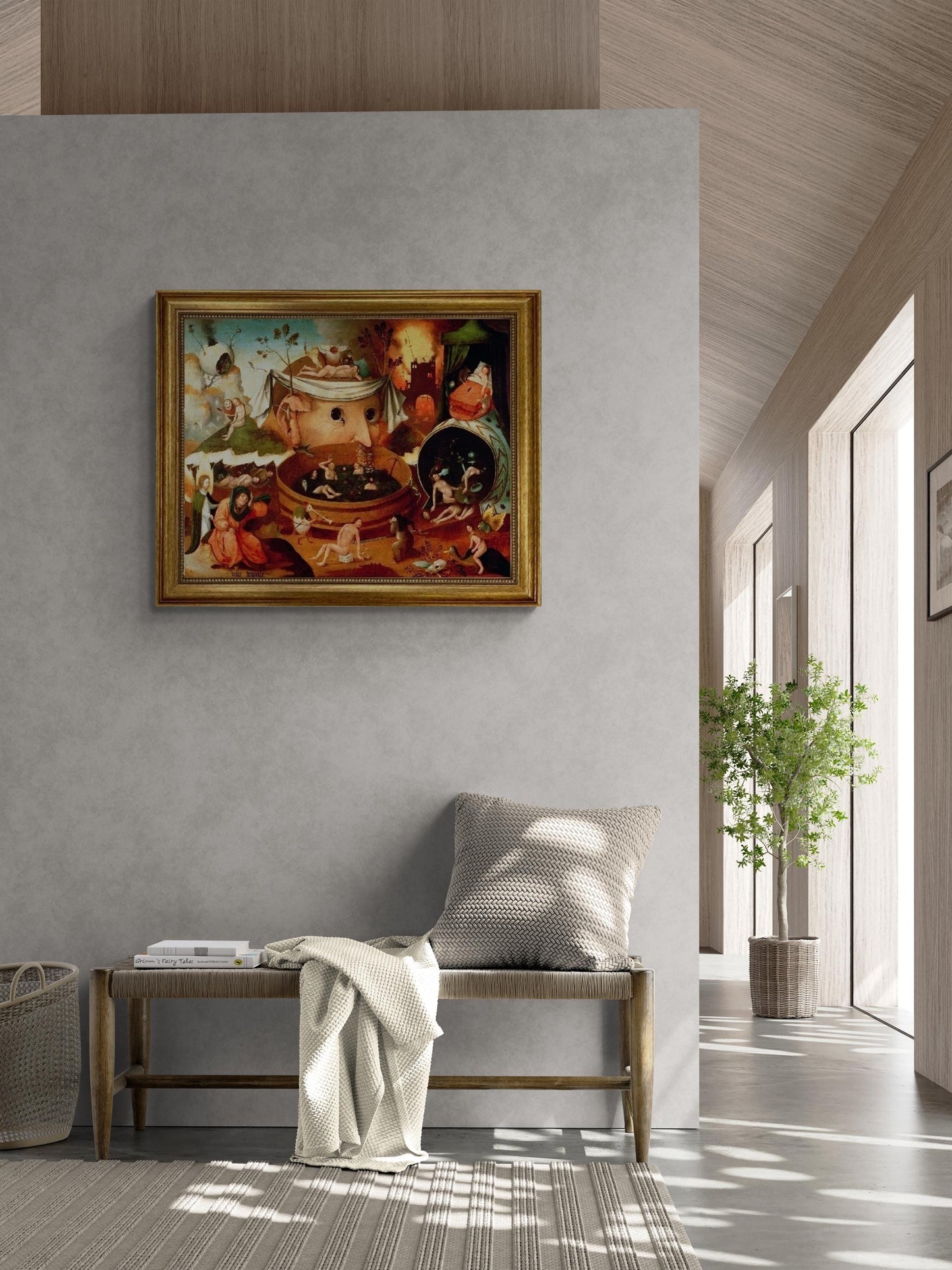 Tondals Vision by Bosch , Gliclee canvas 3D hand finished premium print with brush strokes and golden vintageous frame, looks like original FOSHE ART