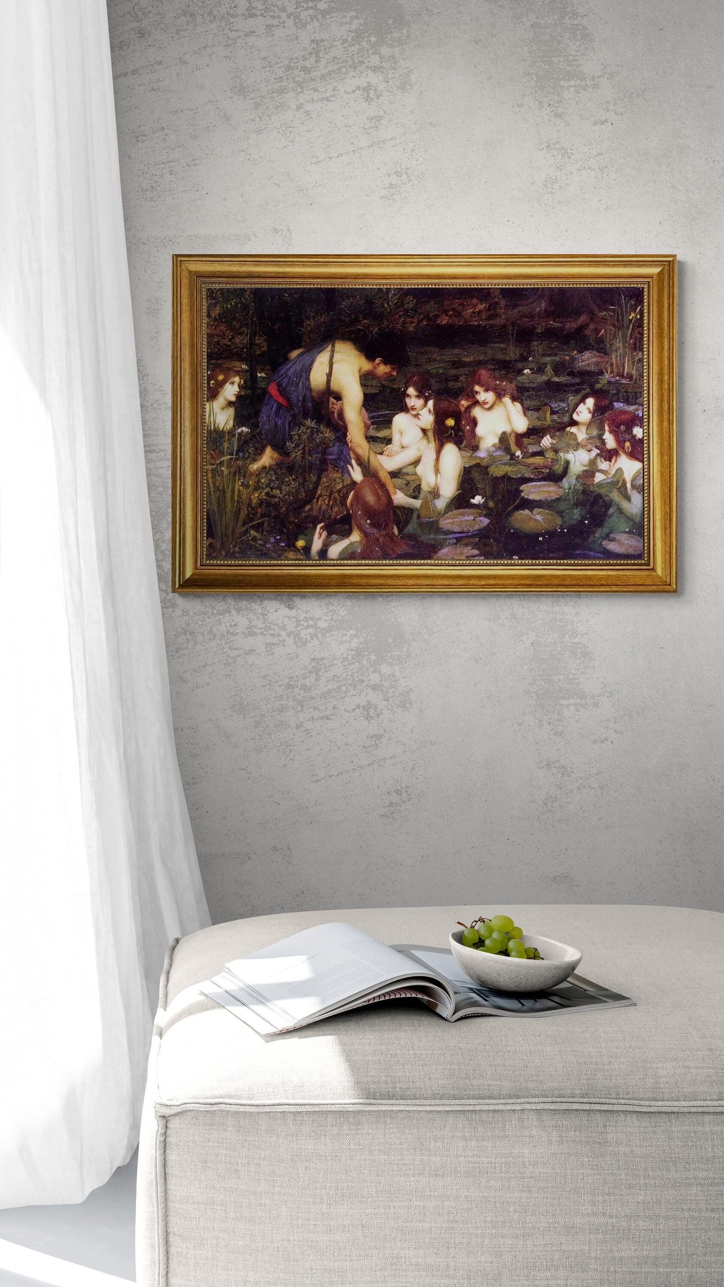 John William Waterhouse: Hylas and the Nymphs, Gliclée canvas premium print with brush strokes + golden vintageous frame looks like original FOSHE ART