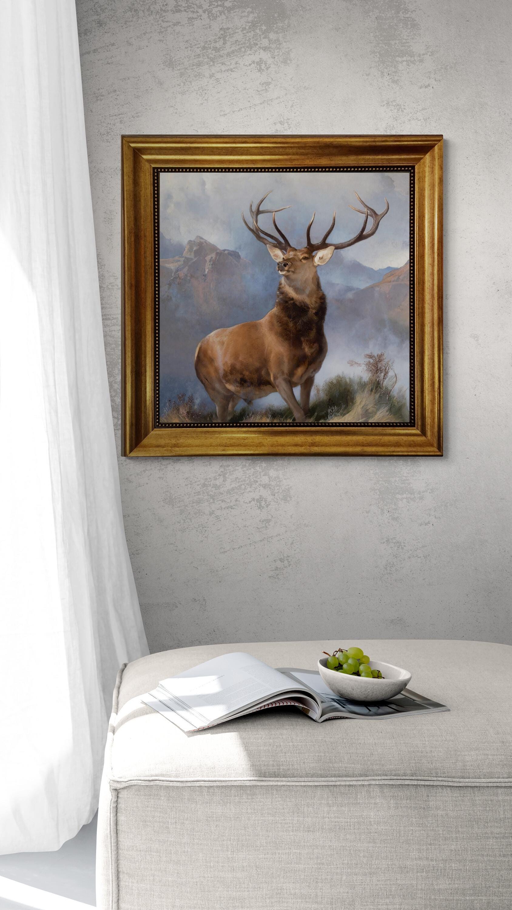 The Monarch of the Sir Glen by Edwin Landseer Gliclée canvas premium print with brush stroke and golden vintageous frame looks like original FOSHE ART