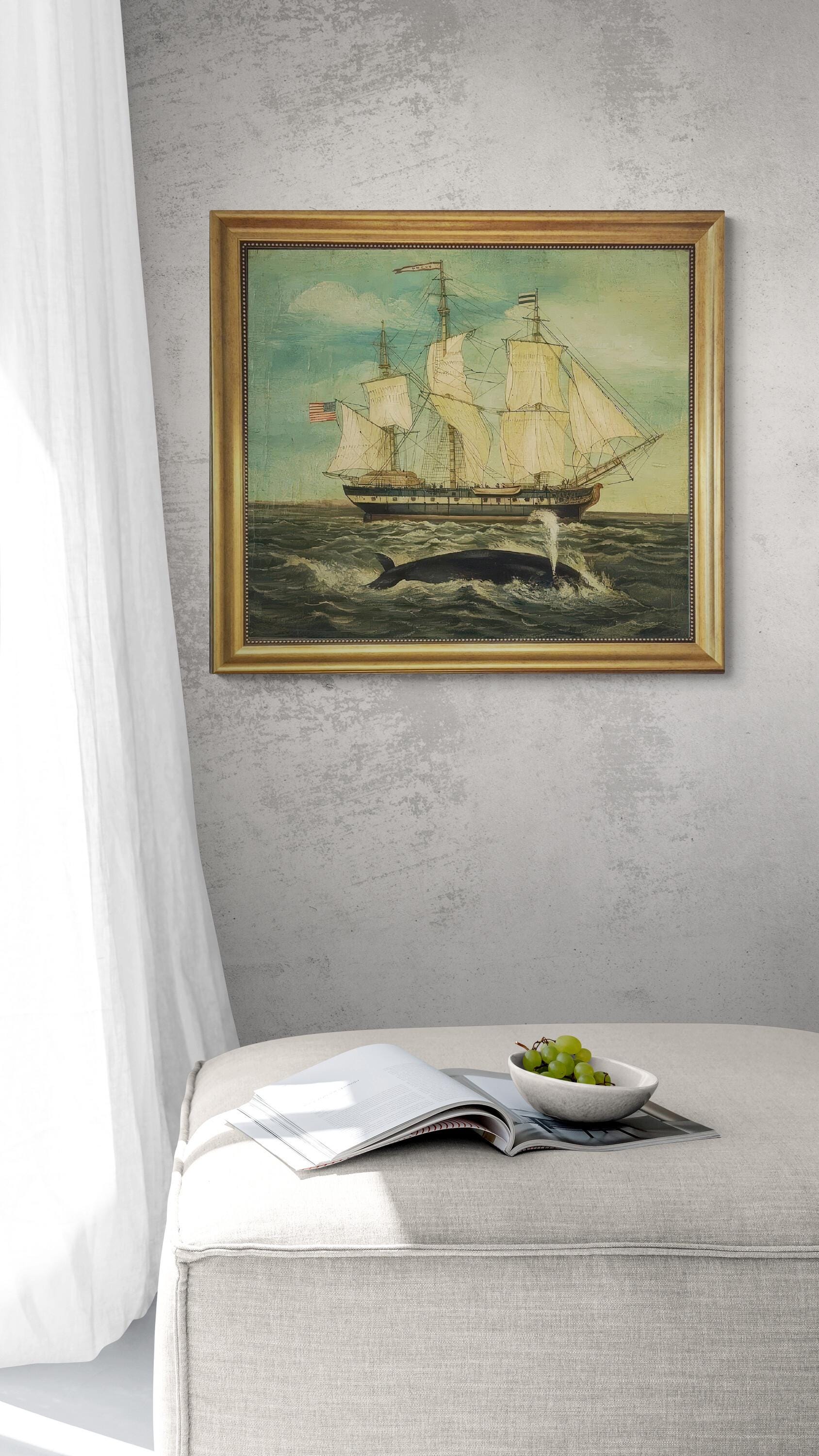 American Whaling Ship Canvas Print: Sperm Whale Art, 3D Brushstrokes FOSHE ART