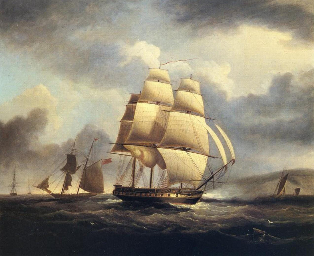 American Frigate on the Thames | Framed Oil Painting Print on Canvas | Hand-Finished with Brush Strokes for a Museum-Quality Masterpiece FOSHE ART