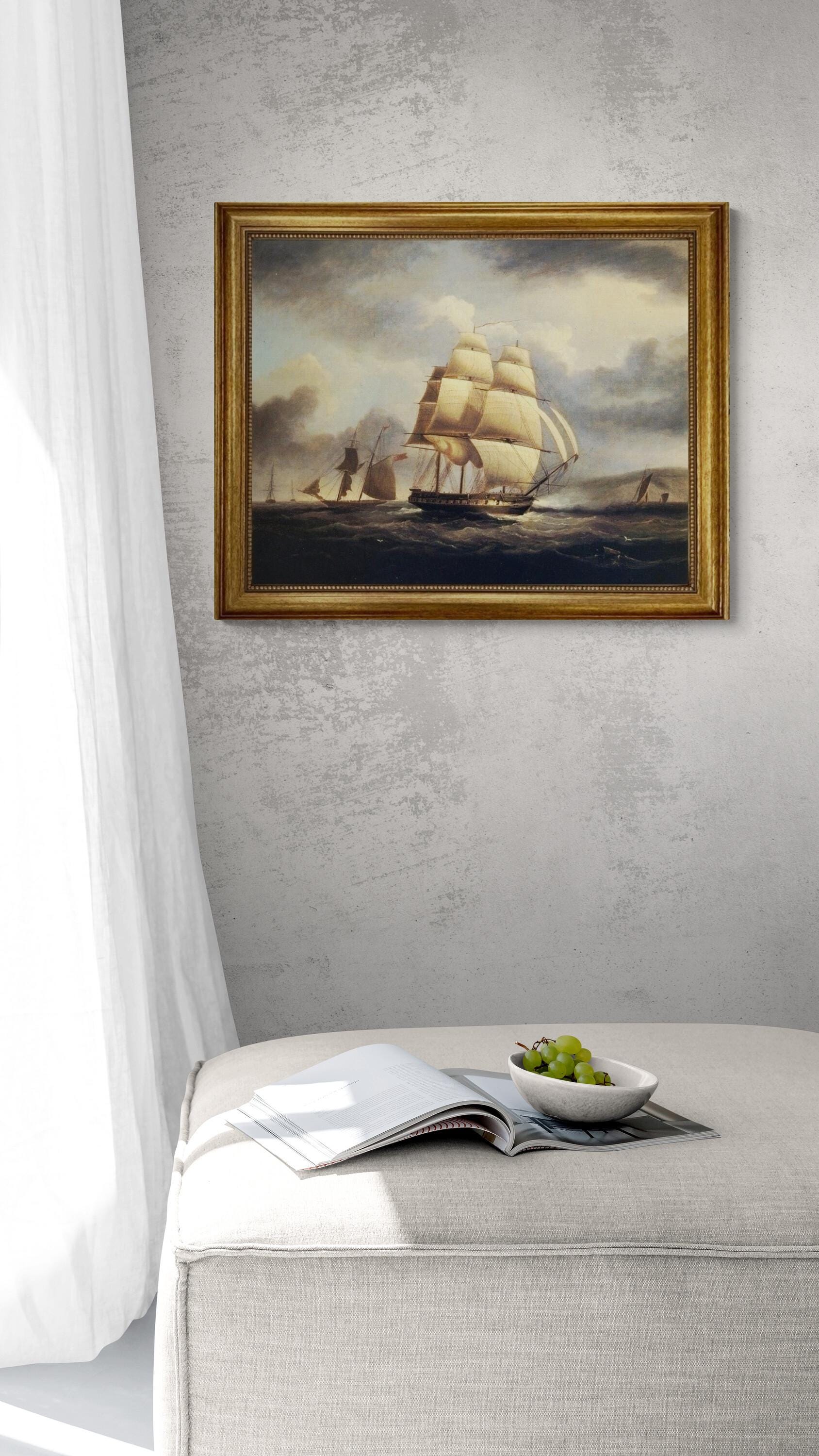 American Frigate on the Thames | Framed Oil Painting Print on Canvas | Hand-Finished with Brush Strokes for a Museum-Quality Masterpiece FOSHE ART