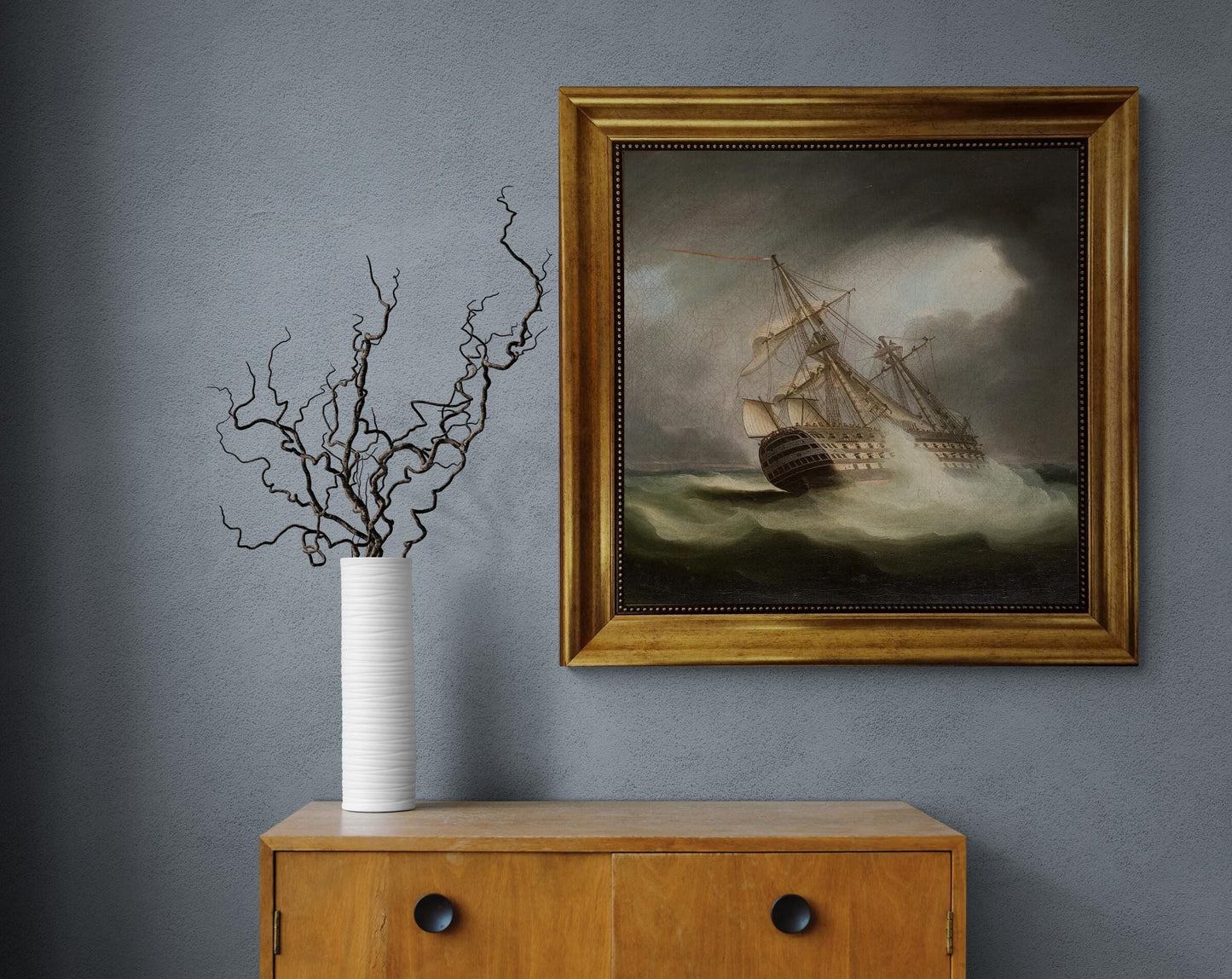 HMS VICTORY, James Buttersworth, premium reproduction hand finished canvas print with brush strokes looks like original oil painting, framed FOSHE ART
