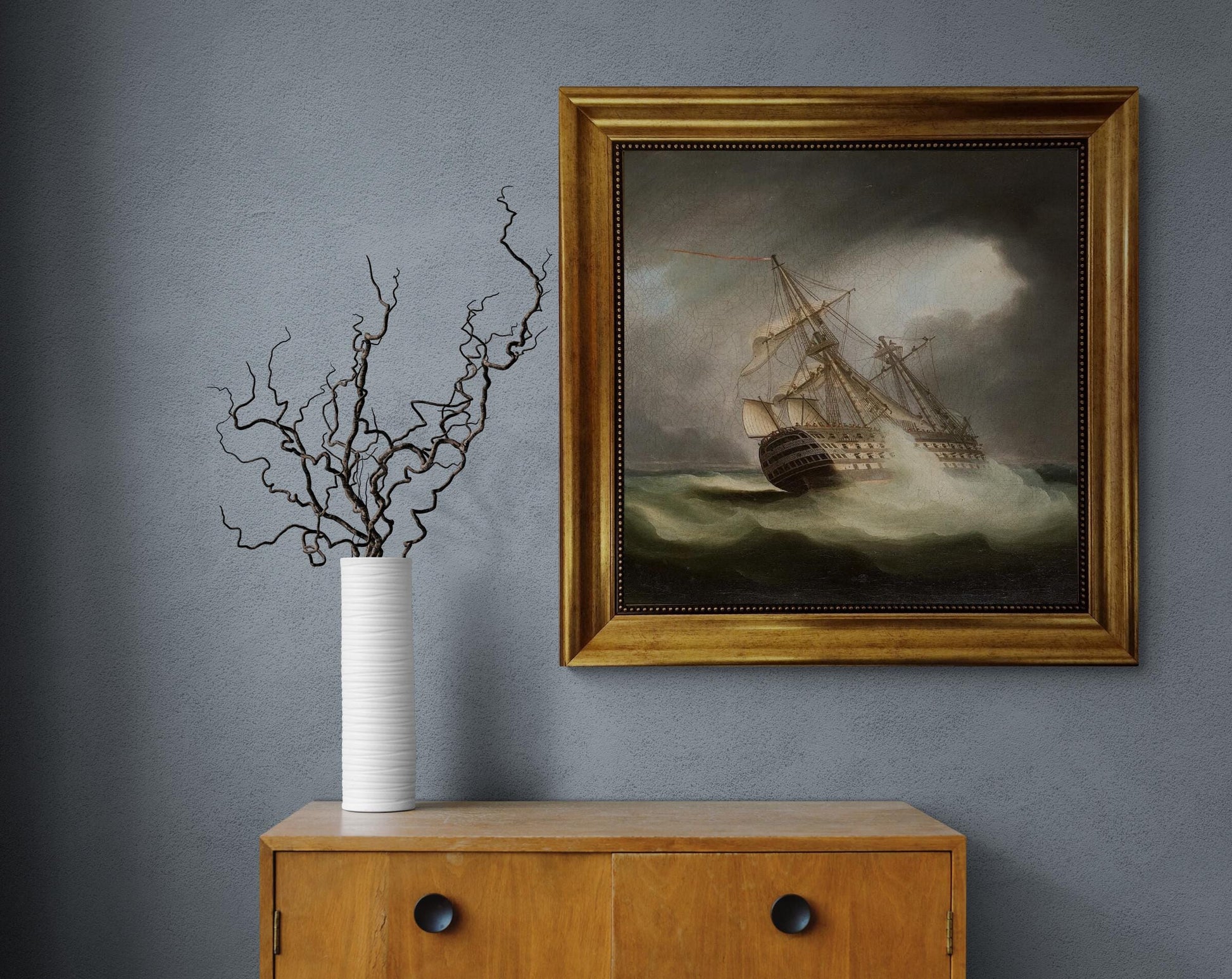 HMS VICTORY, James Buttersworth, premium reproduction hand finished canvas print with brush strokes looks like original oil painting, framed FOSHE ART