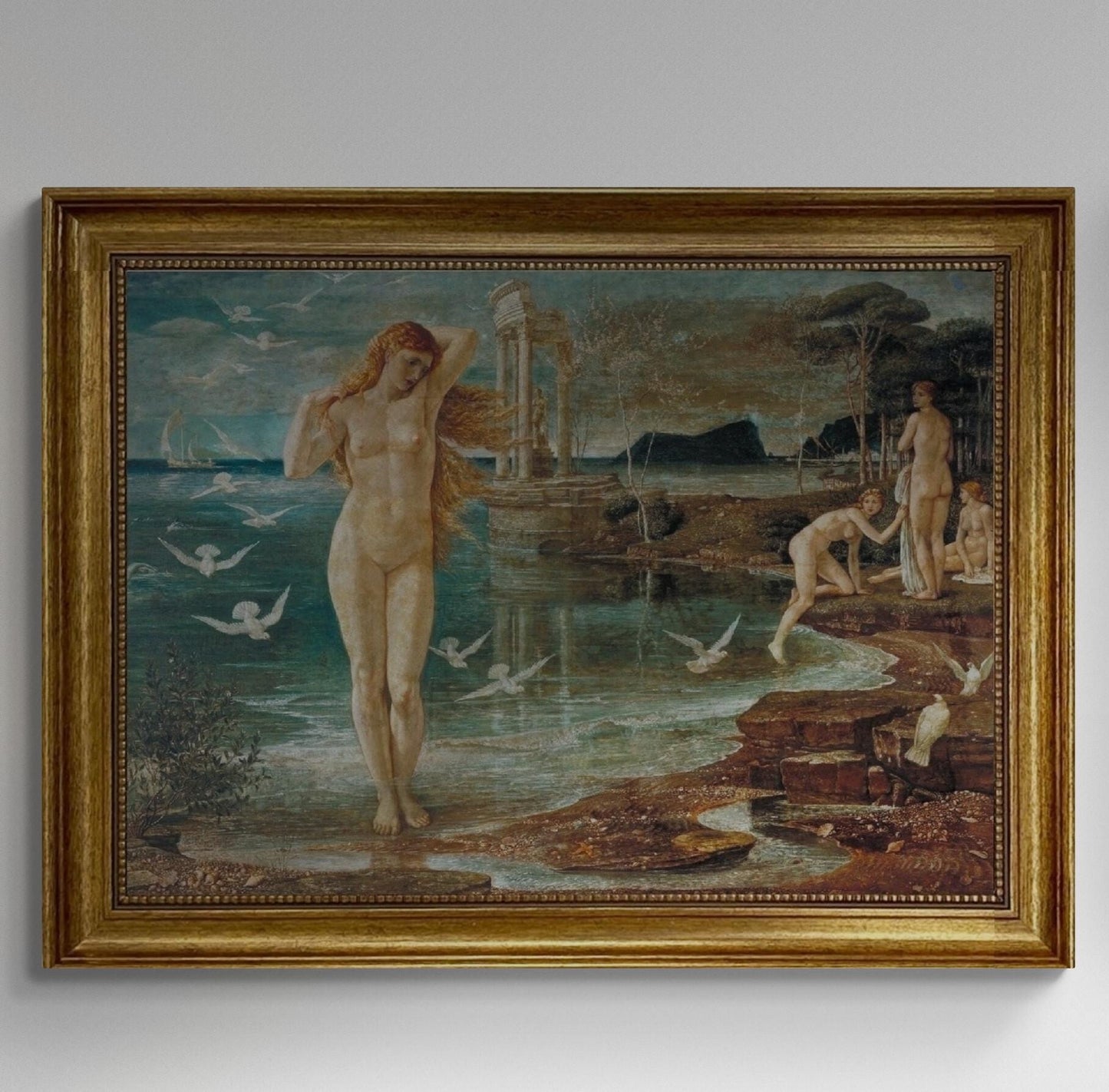 Renaissance of Venus framed 3D hand finished premium print on canvas with brush strokes and golden vintageous frame looks like original art FOSHE ART