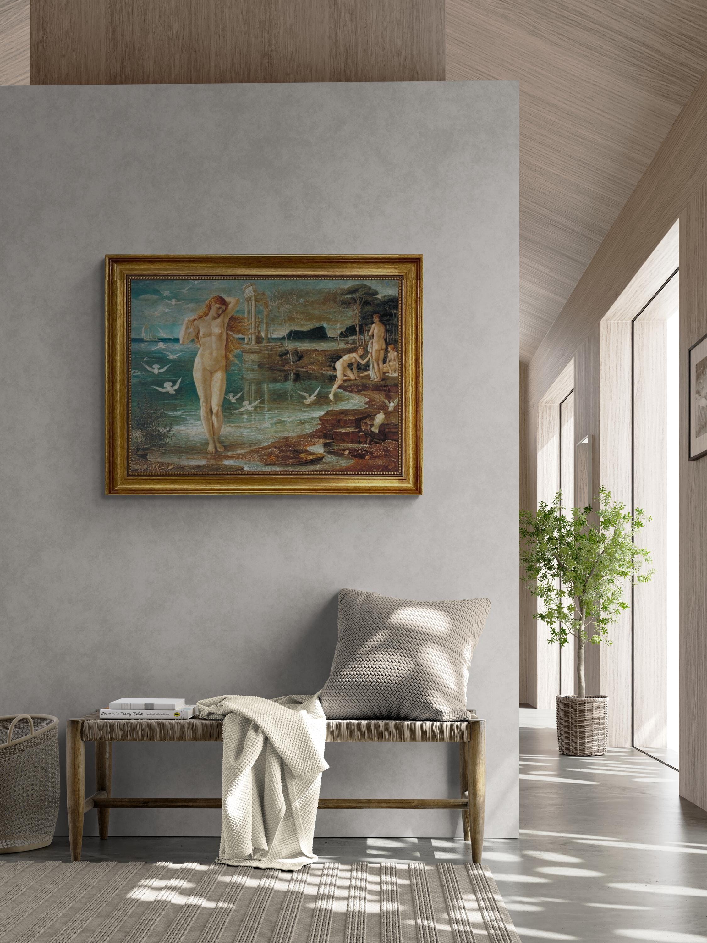 Renaissance of Venus framed 3D hand finished premium print on canvas with brush strokes and golden vintageous frame looks like original art FOSHE ART