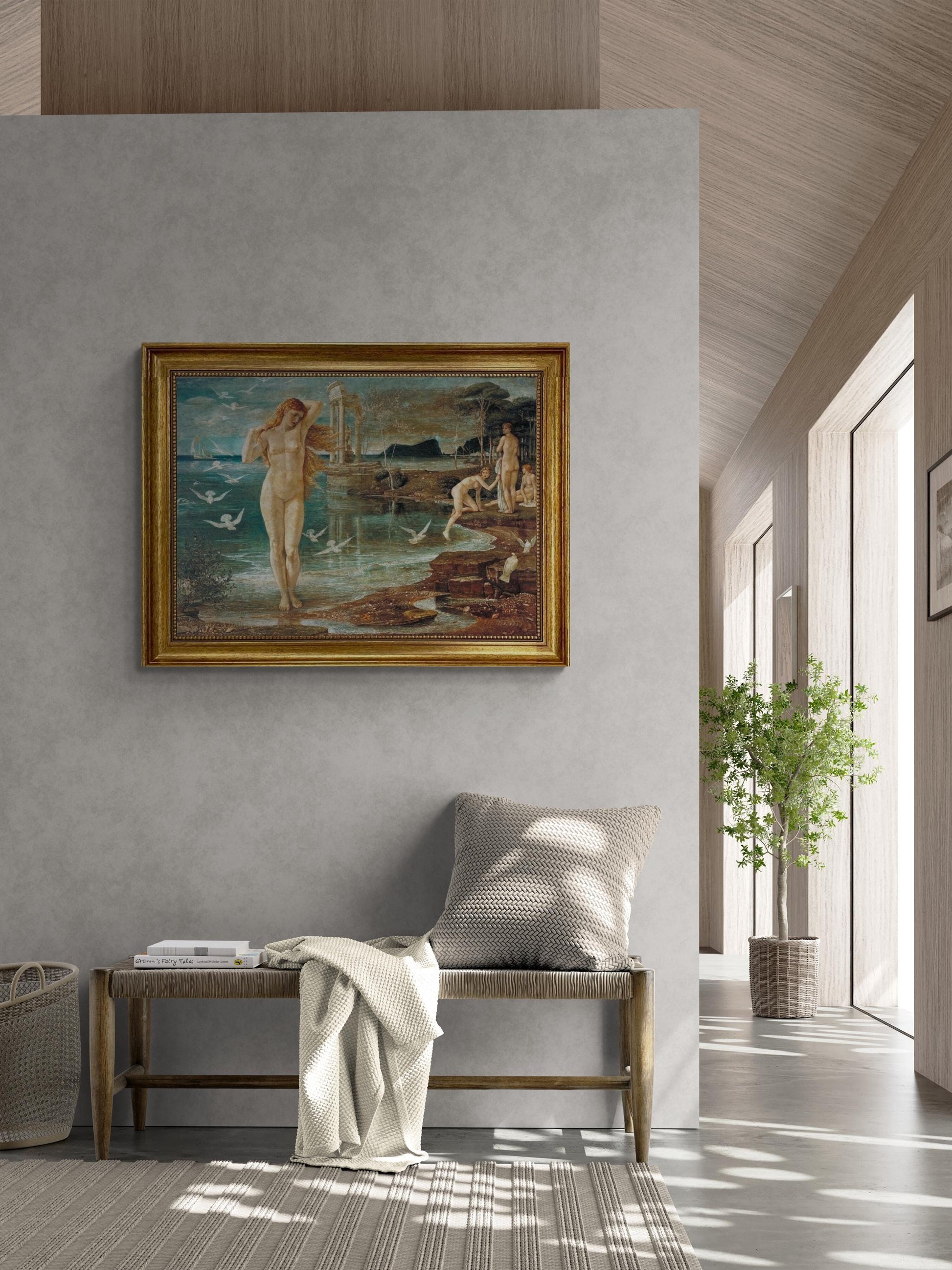 Renaissance of Venus framed 3D hand finished premium print on canvas with brush strokes and golden vintageous frame looks like original art FOSHE ART