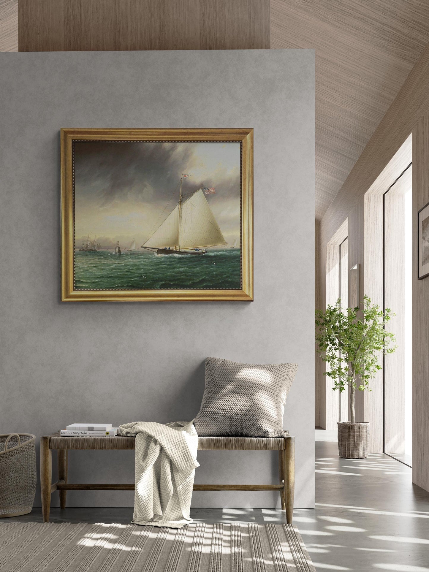 Racing Sloop Whistler Off Bowditch Ledge Salem: Framed Oil Painting Print on Canvas finished with brush strokes looks like original painting FOSHE ART