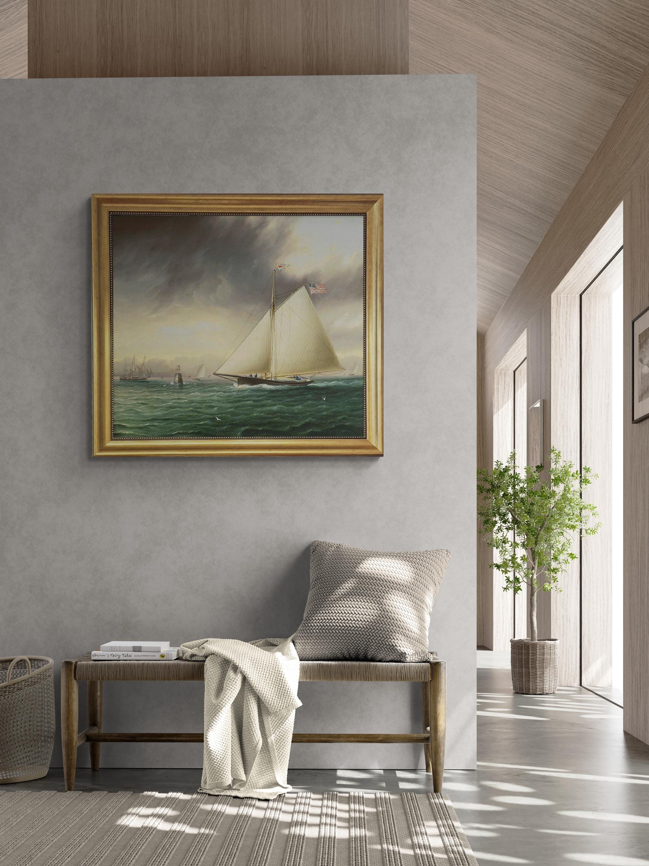 Framed Racing Sloop Whistler Canvas Art Print: Brush Stroke Finish FOSHE ART