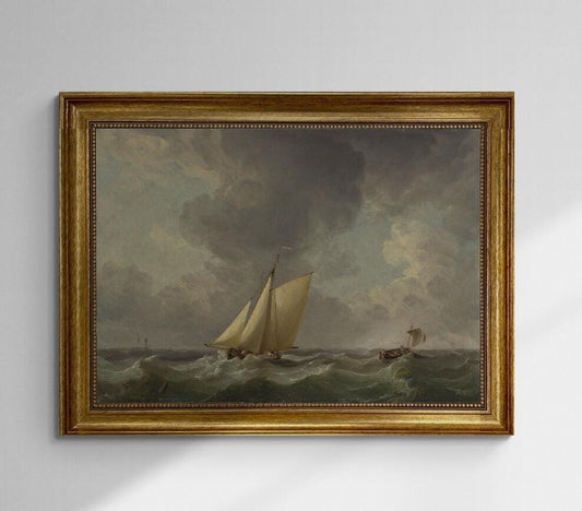 Stormy Sea Sailing, Nautical Vintage Wall Decor with Sailboats, Ocean Waves & Dramatic Sky, Costal Home decore 3D canvas print with frame FOSHE ART